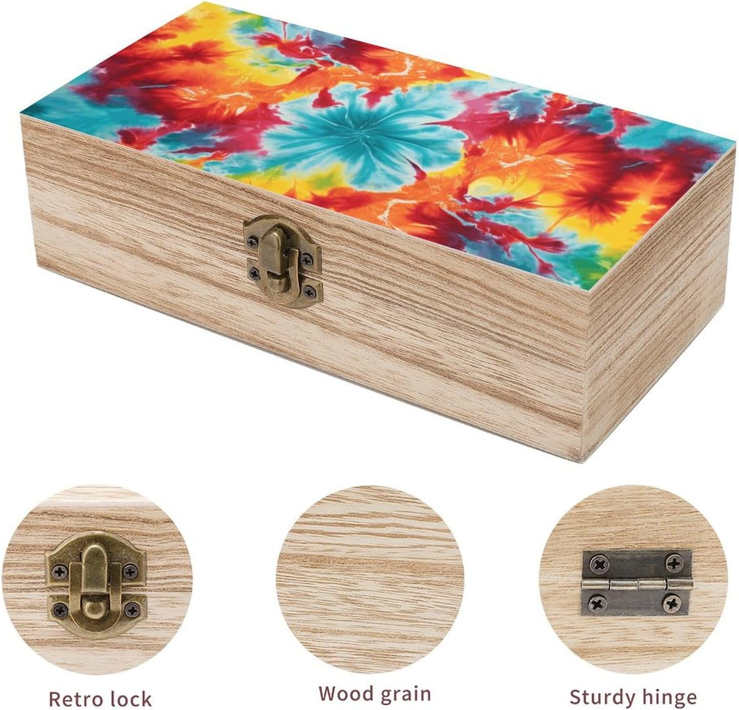 Color Tie Dye Wooden Box Wood Wedding Keepsake Boxes with Lids Small Decorative Boxes Lightweight Wooden Memory Storage Box for Crafts Keepsakes Jewelry Photo Letter Storage image number 4