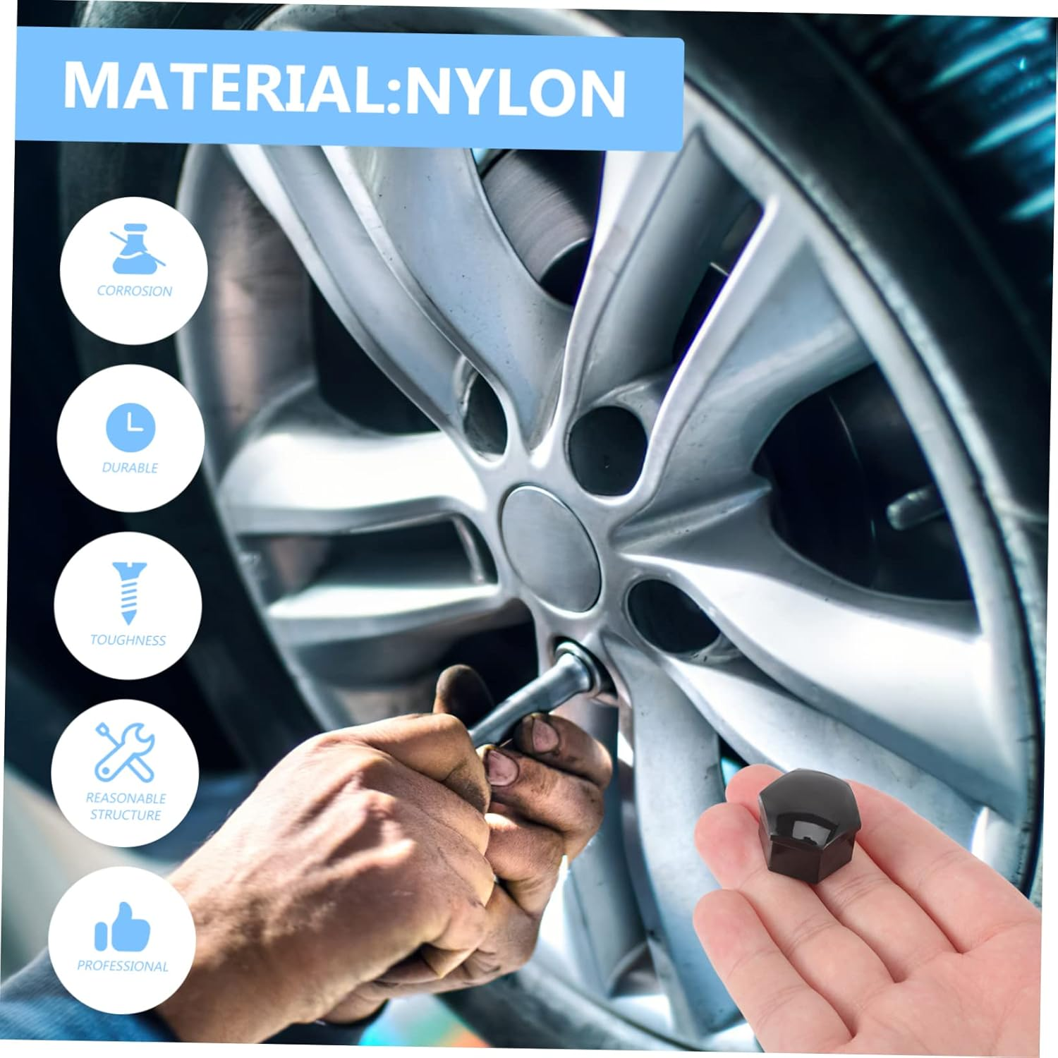 Gatuida 20Pcs Black Lug Nut Covers Wheel Hub Caps Hex Key Tool, 17Mm Car Tire Screw Protection Caps for Automotive Accessories image number 2