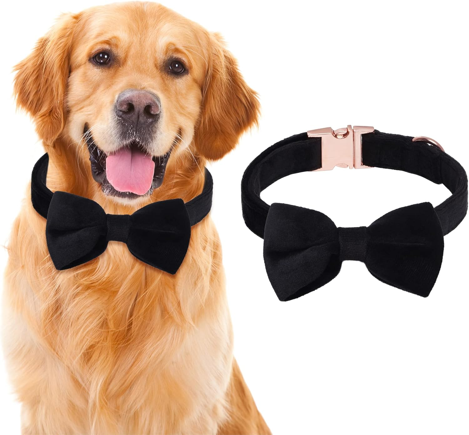 Choyaxo Velvet Dog Collar with Bow Adjustable Bowtie Dog Collar with Metal Buckle for Small Medium Large Dogs Cats Pets Wedding Christmas Halloween Holiday (Medium (Pack of 1), Black) image number 6