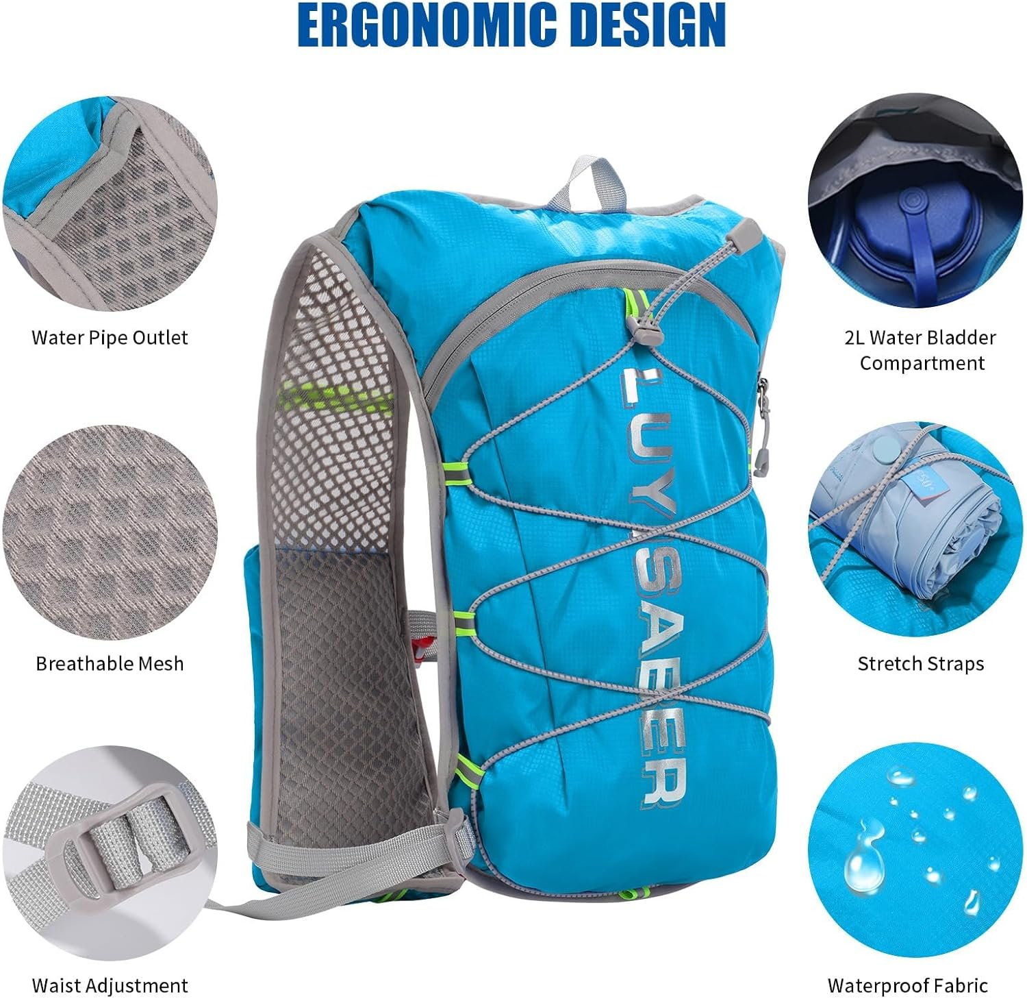 BLAZDEVE Running Hydration Vest Backpack, Ultralight Multi-Pockets Hydration Backpack for Women & Men, Lightweight Hiking Rucksack Hydration Vest Bag for Cycling Running image number 4