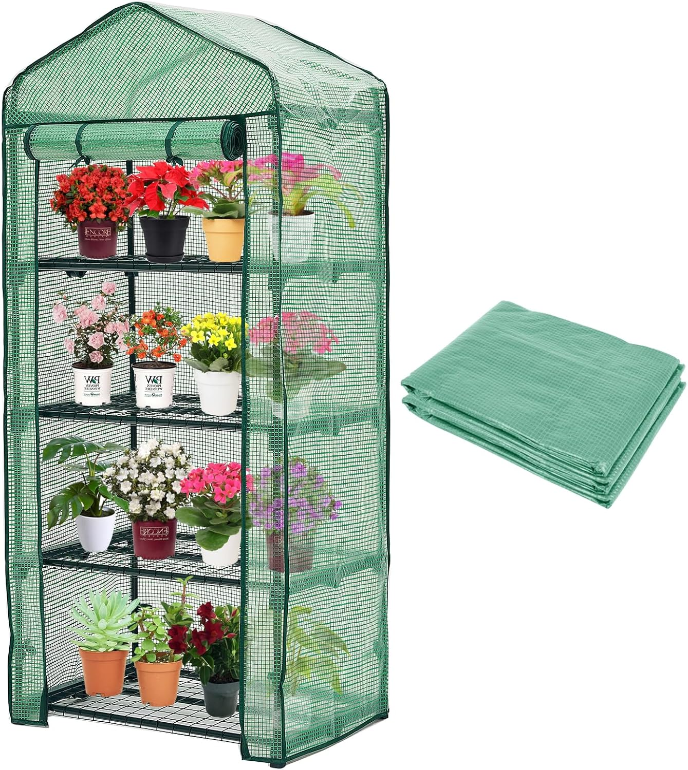 4-Tier Greenhouse Replacement Cover Clear PE Greenhouse Replacement Cover with Roll-Up Zipper Door - 27" L X 19" W X 61" H(Cover Only) PLGH704PEGC image number 5