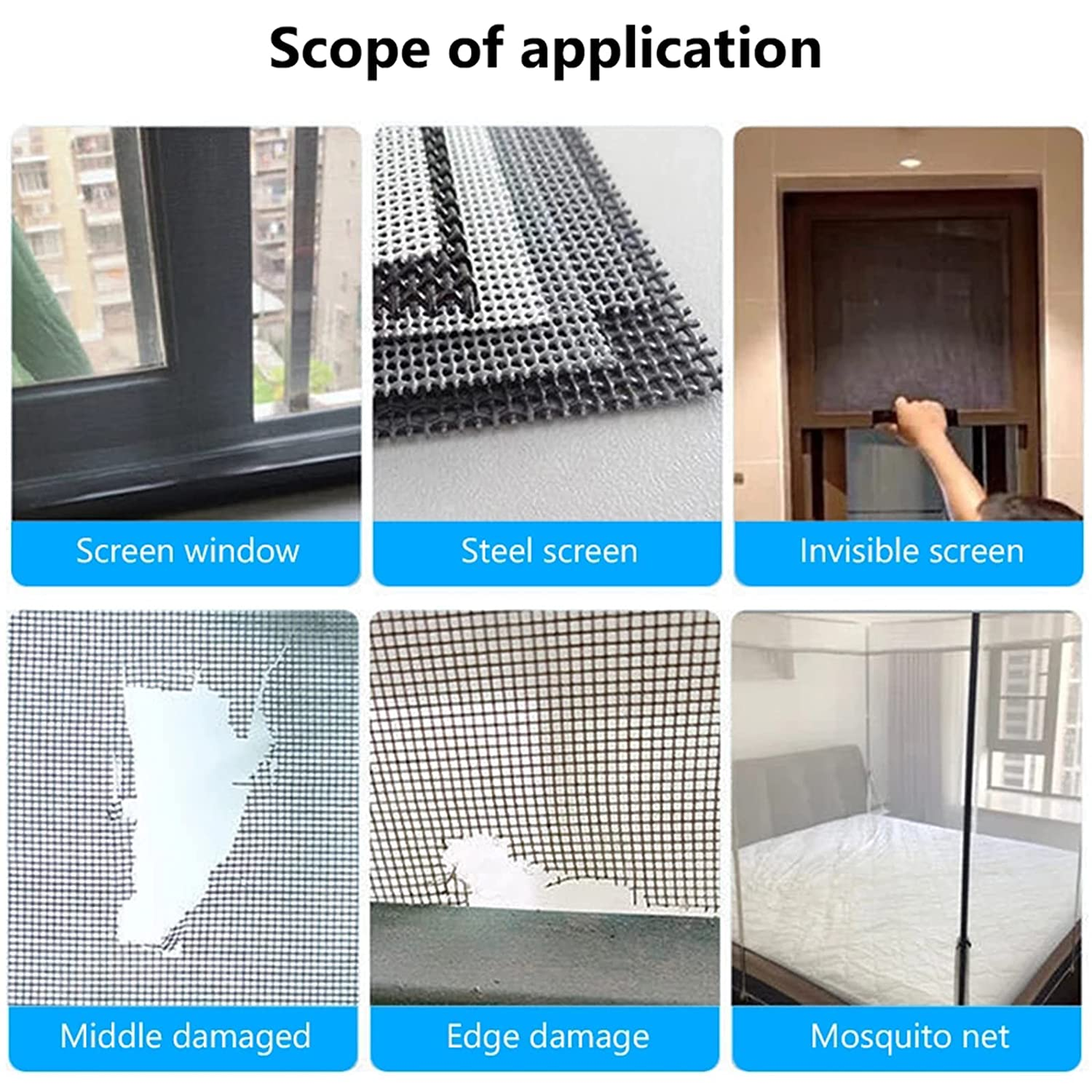 Fly Screen Repair Tape Mosquito Net Repair Tape Fiberglass Mesh Tape Strong Adhesive Door Window Screen Mesh Patch Repair Wire Mesh Repair with Scissor for Repair Holes Screen Net Anti-Mosquito image number 3