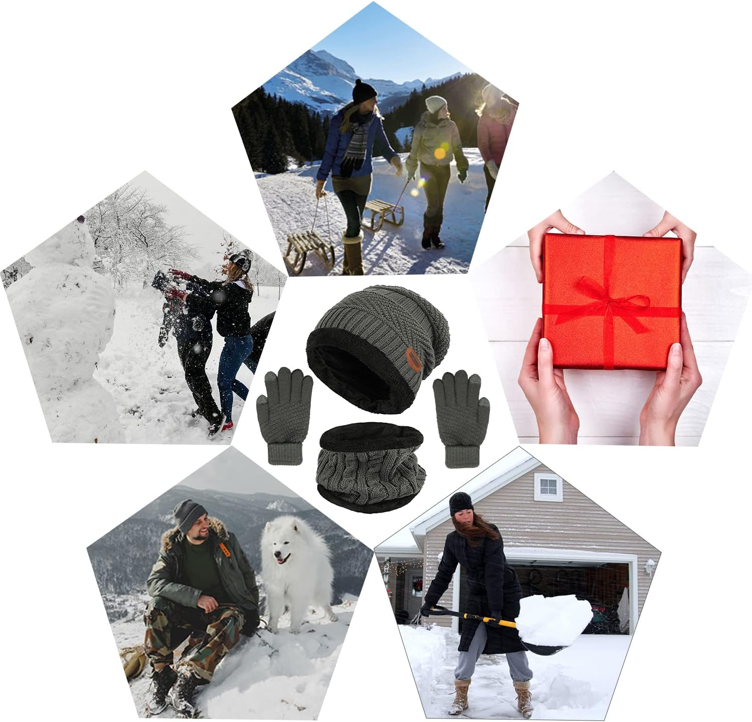 Yoklili Winter Knit Beanie Hat Neck Warmer Gloves Set, Fleece Lined Skull Cap Infinity Scarves Touch Screen Mittens for Men Women - Black image number 2