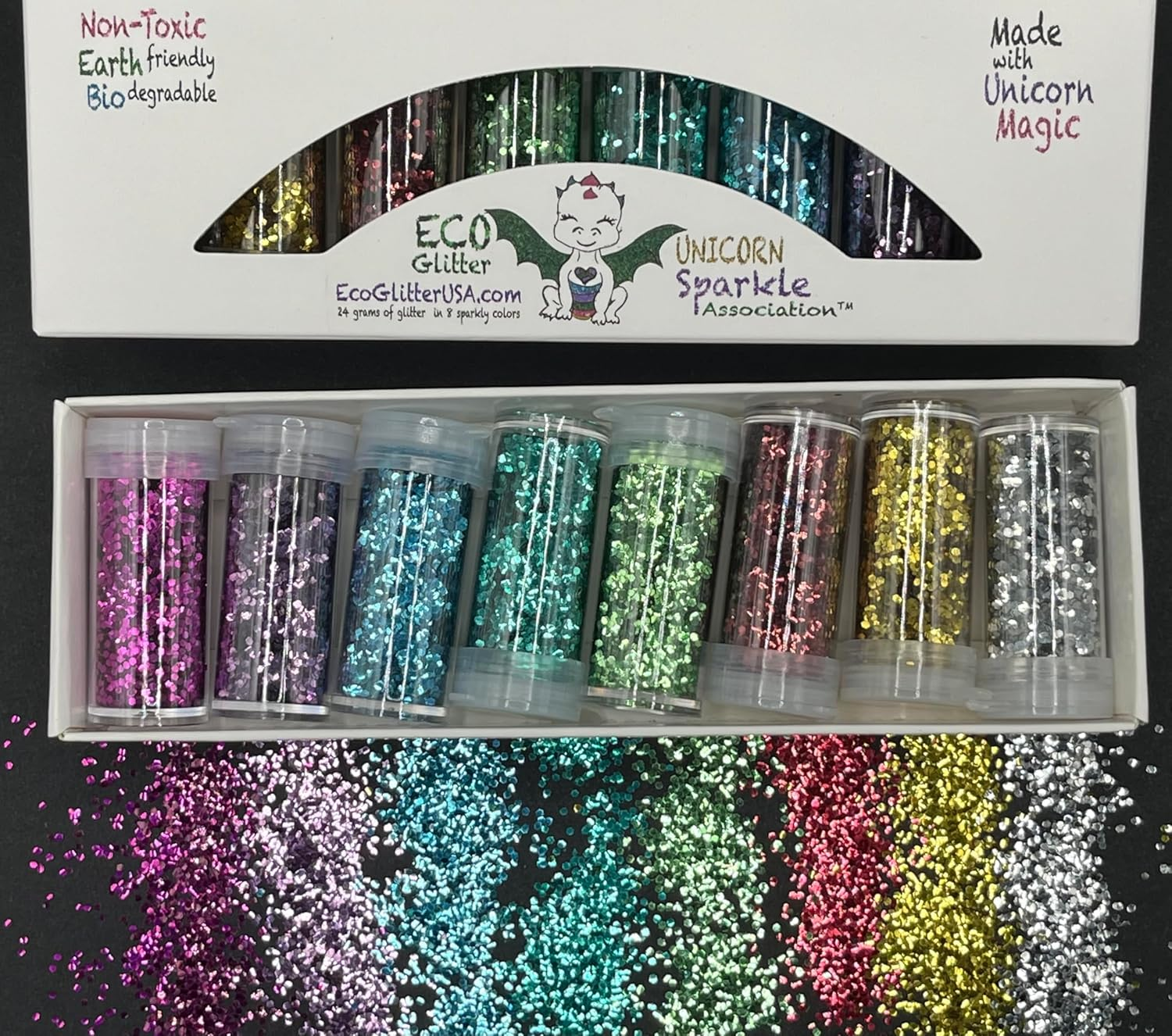 Unicorn Sparkle Association Non-Toxic Biodegradable Glitter, Set of 8 Colors, 24 Grams image number 2