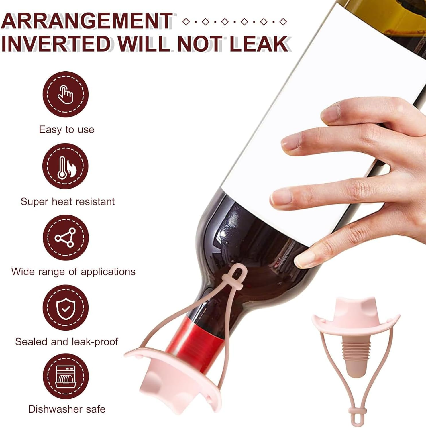 Xinghonyac 4 Pcs Silicone Wine Stoppers, Cowboy Hat Wine Stopper, Reusable Sparkling & Champagne Corks, Sealed Beverages Beer Bottle Caps, Keeps Wine Fresh image number 5