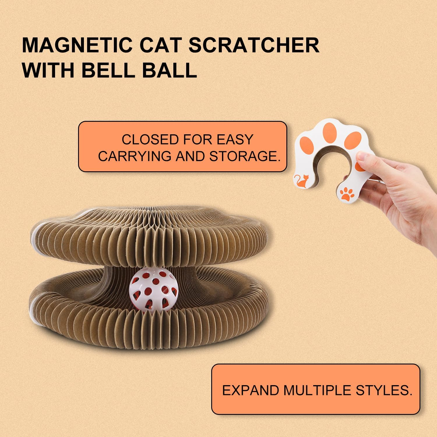 Magnetic Cat Scratchers with Bell Ball Foldable Cat Scratching Board for Cat Toys Reinforced Cardboard Cat Scratchers Can Transform Multiple Shapes Cat Toys for Indoor Cats Adult