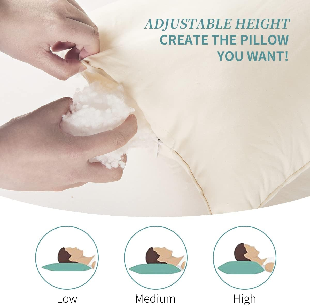 Lofe Organic King-Size Pillow with Pillowcase - 20X36, Natural Organic Cotton Zippered Shell, Adjustable Loft, Machine Washable and Hypoallergenic, for Side and Back Sleepers, Youth, Adults image number 1