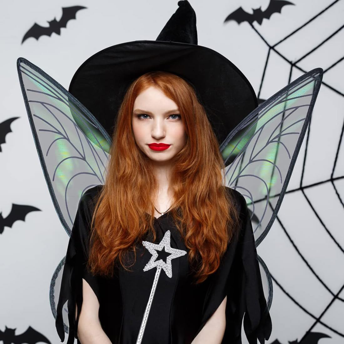 Fairy Wings, Sparkling Sheer Wings for Women Girls Adults, Fairy Wand Elf Ears Butterfly Wings Fairy Wings Adult Costume Set, Halloween Angel Wings Kids' Dress up & Pretend Play Fancy Dress image number 2