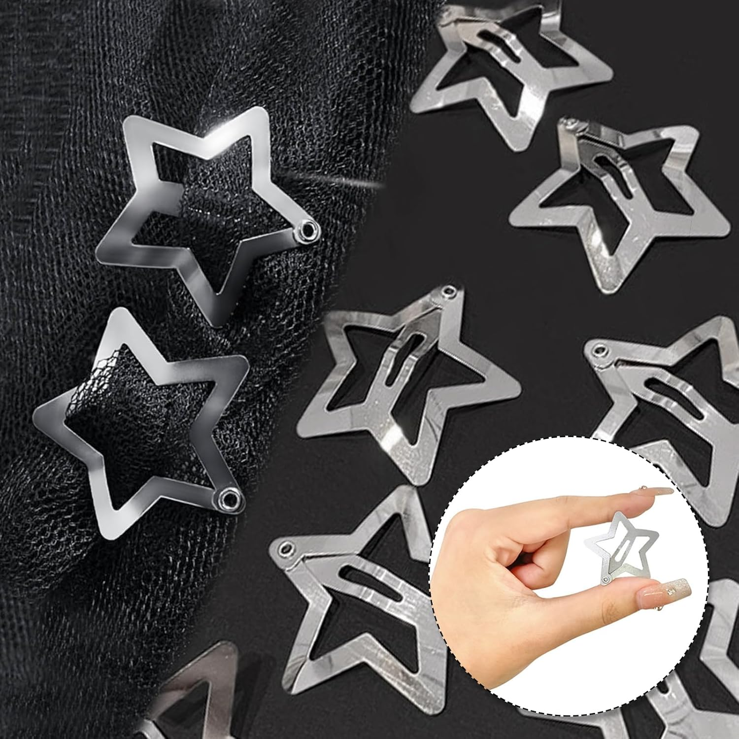 Star Hair Clips Silver, 50 Pcs Metal Star Snap Hair Clips Cute Stars Hairclips Small Barrettes Accessories Clip for Women Girls image number 3