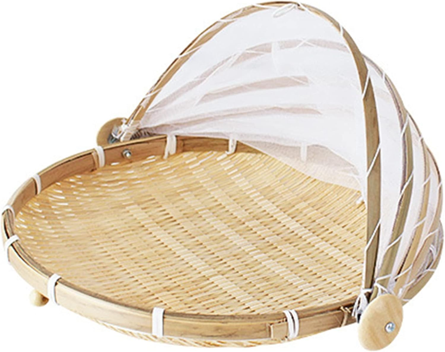 Hand Woven Basket, Multipurpose Storage Dustpan Durable Bread Serving Tray with Mesh Cover Creative Fruit Vegetable Storage Basket Kitchen Gadget for Home/475 (Color : round Trumpet) image number 1