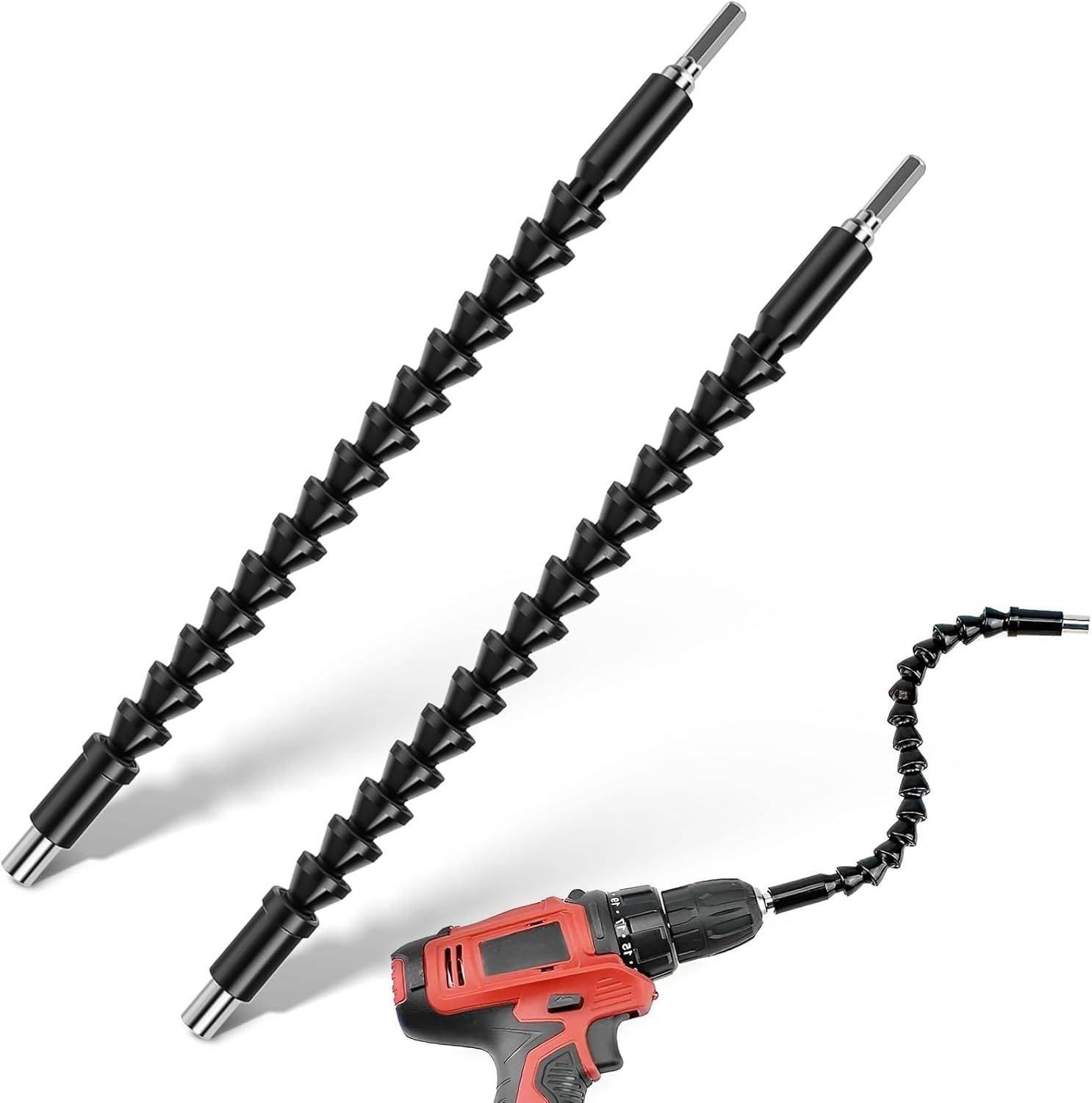 Flexible Drill Extension, 2-Piece Screwdriver Flex Shaft, 11.6-Inch Universal Drill Attachment for Electrical Cabinets and Furniture, Computer Chassis (Black) image number 1