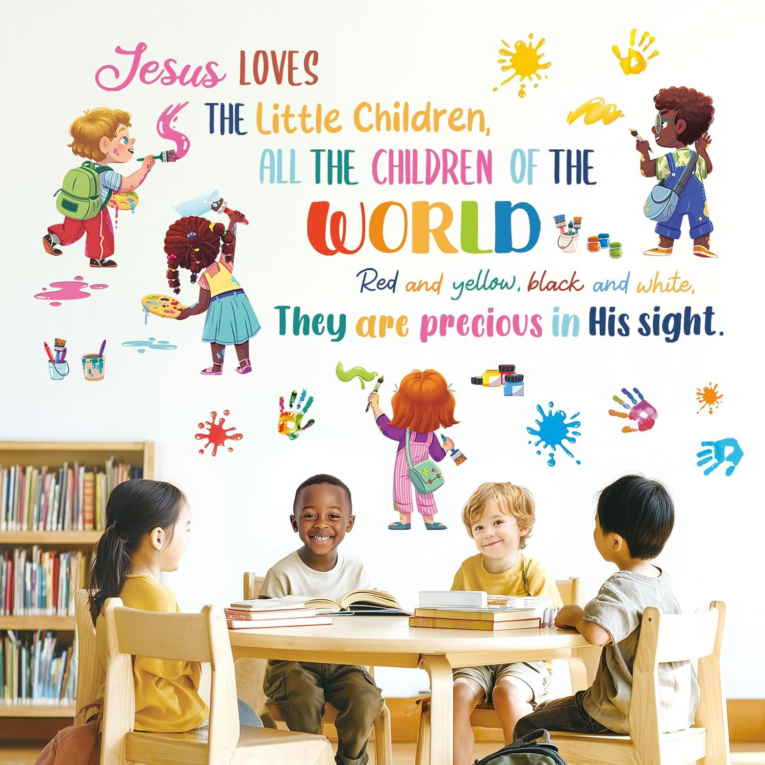 DECOWALL SG2-2514 Christian Hymn Wall Stickers Jesus Loves the Little Children Religious Quote Decals for Sunday School Nursery Baby Room Kids Room Playroom Wall D&eacute;cor image number 3