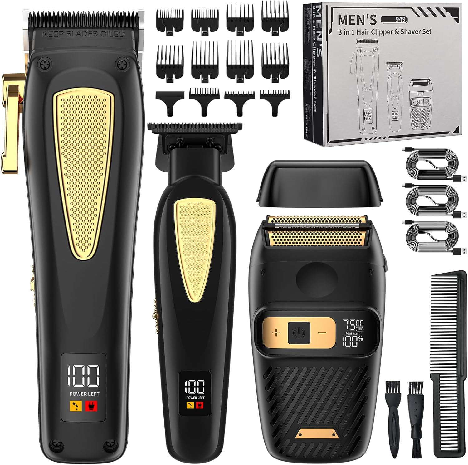 Suttik Professional 3-In-1 Hair Trimmer and Trimmer Set Men'S Electric Shaver Razor Beard Trimmer Rechargeable Barber Scissors Hair Cutting Set Gifts for Him for Hairdressers image number 2