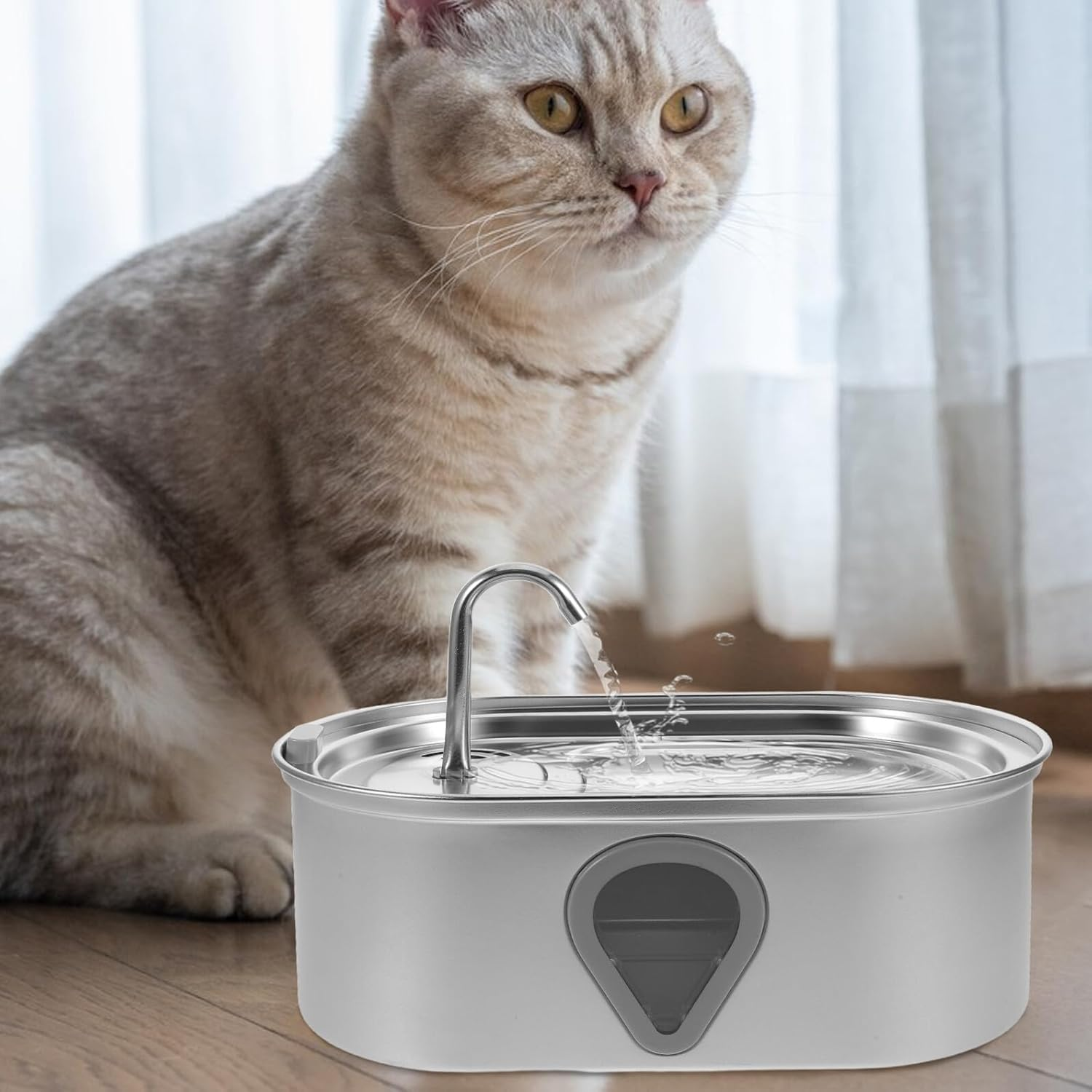 PENIKOKO Stainless Steel Cat Water Fountain Automatic Pet Dispenser Quiet USB Rechargeable Waterer with Innovative Spray for Cats Dogs and Small Pets image number 3