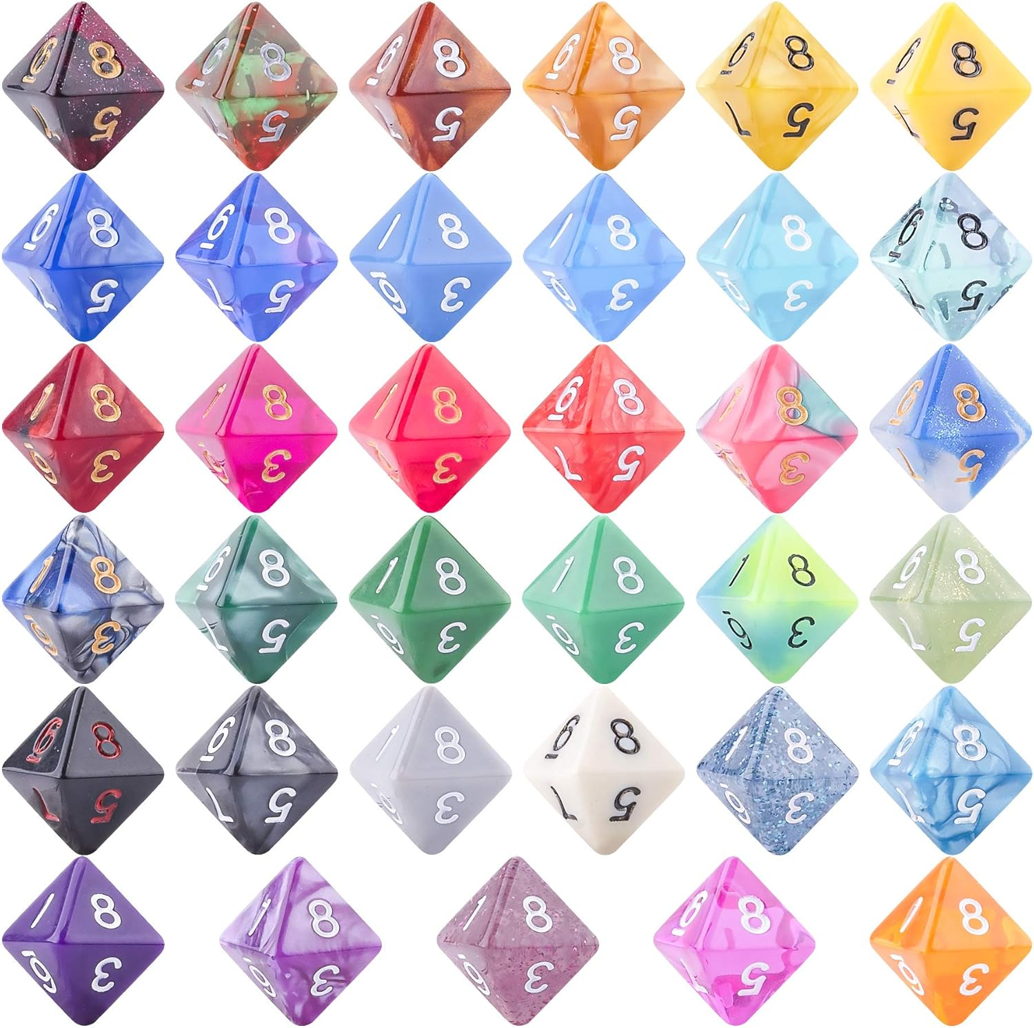 AUSTOR 35 Pieces Polyhedral Dice 8 Sided Game Dice Set Mixed Color D8 Dice Assortment with a Black Velvet Storage Bag for DND RPG MTG Table Games image number 3