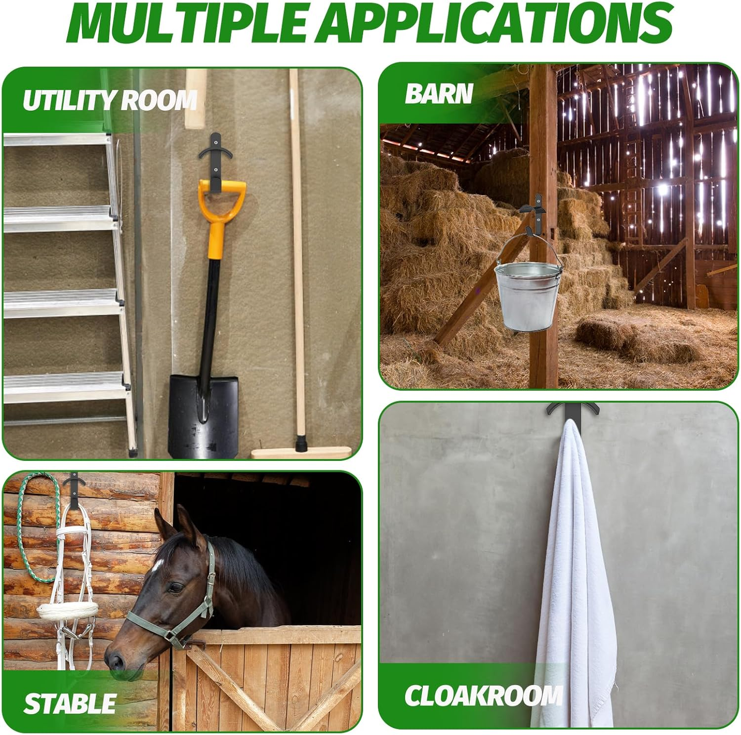 4 Pcs Metal Bridle Rack with Rust Coating Wall Mounted Bridle Holder with Tubes and Screws for Barn Tack Room Stall Storage Black