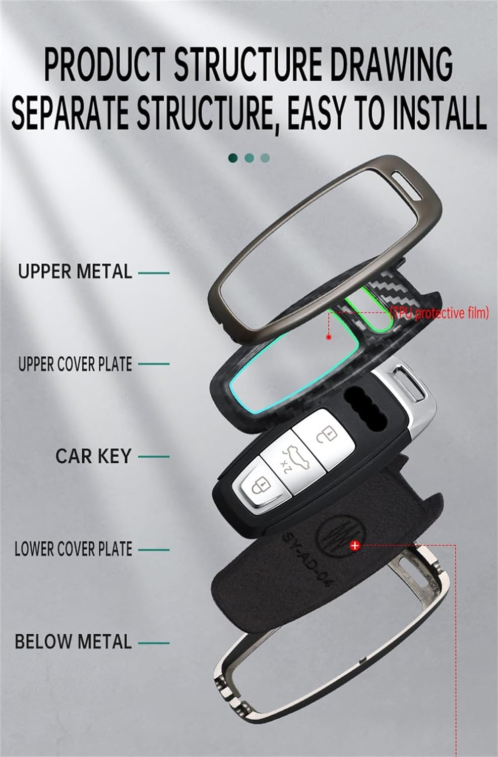 Ontto Alloy Car Key Fob Cover Fit for Audi A6 A7 A8 E-Tron Q5 Q7 Q8 C8 D5 A6L A8L SQ8 2019-2023 Keyless Entry Remote Key Case Keyring Key Shell Holder Keychain Protector Accessories White A - A-Blue image number 6