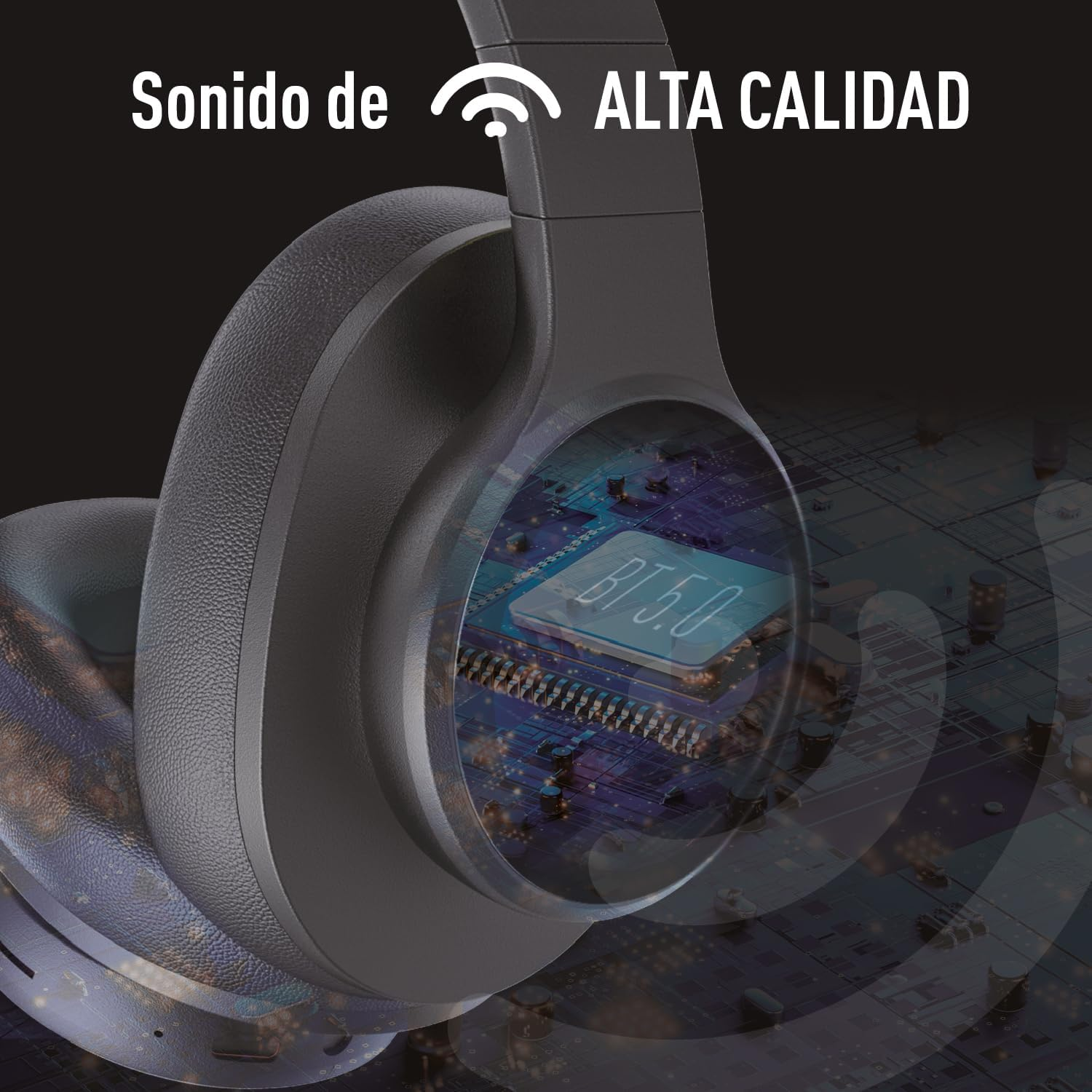 Elbe ABT-B26-N Bluetooth 5.1 Foldable Headphones with Microphone and FM Radio - 10 Hour Playtime - Black/Red image number 2