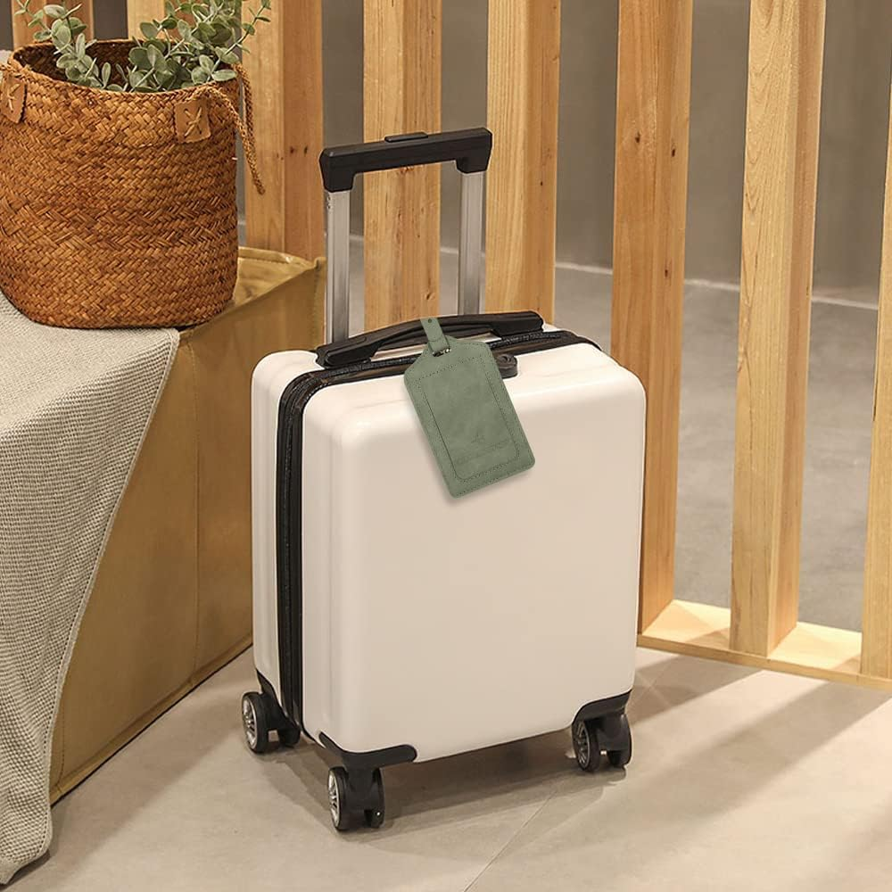 Leather Luggage Tags with Flap & Strap, Name ID Card for Luggage Suitcase, Sturdy Travel Bag Tags Identifier, Baggage Labels Personalized for Women Men, Cruise Ships (Green) image number 4