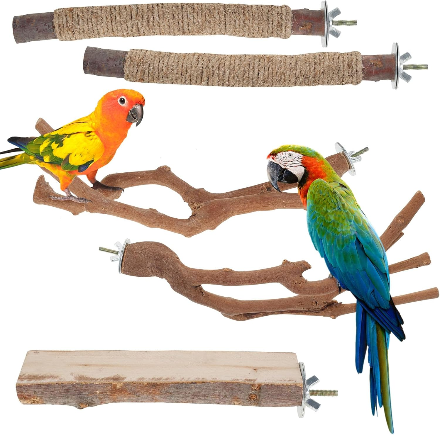 5PCS Bird Perch Stand, Natural Wood Parrot Stand Branch, Multifunctional Parrot Perch Toy Chewing Stick Exercise Training Branches, Practical Bird Cage Accessories for Most Types of Medium Large Birds image number 2