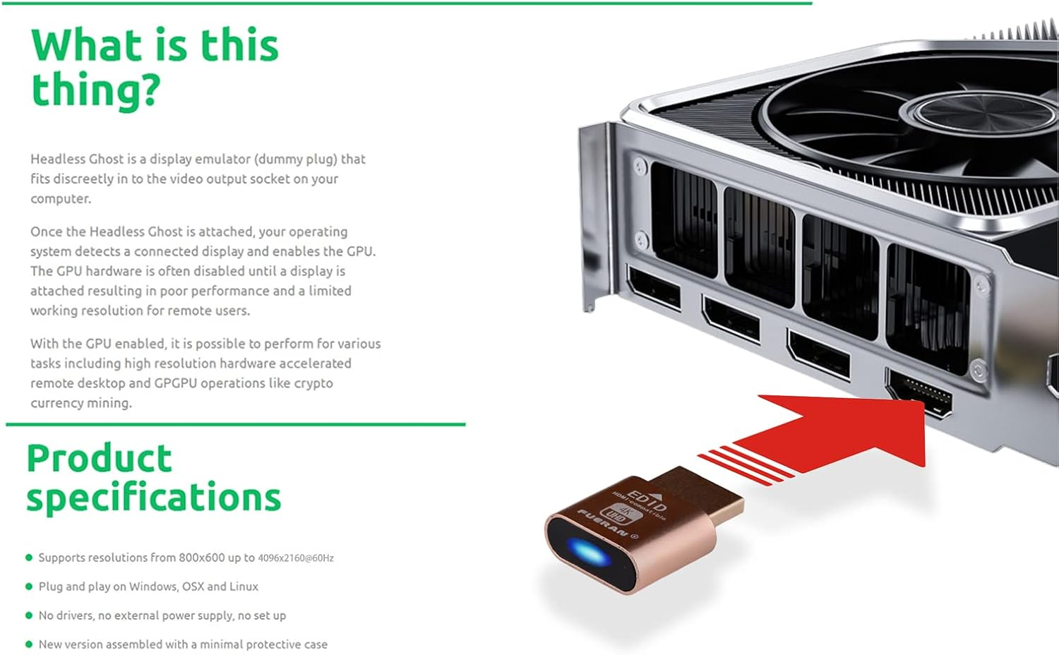 FUERAN Display Emulator (Fit-Headless) Supports 1920X1080@60Hz (4K-3P) image number 6