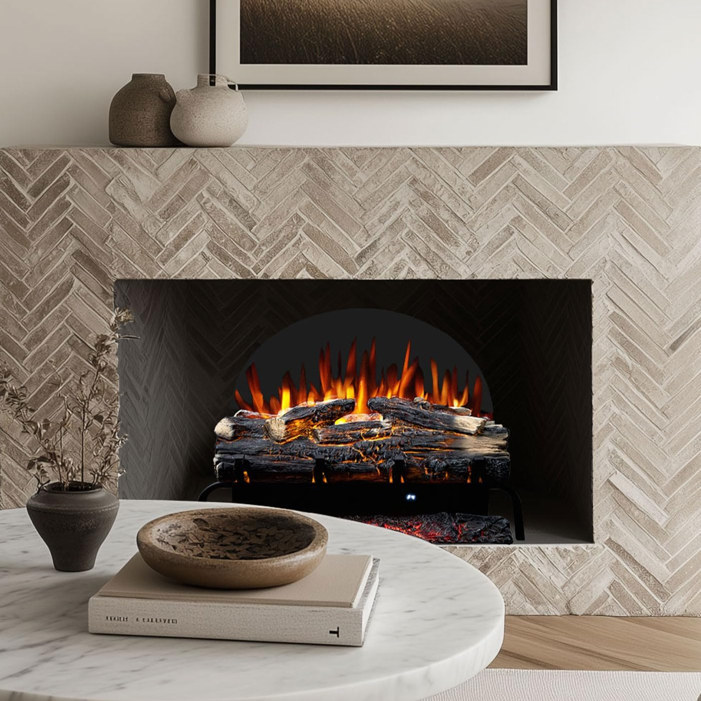 Modaliving Luna 1500W Electric Fireplace Log Set Freestanding Heater with Remote Control Flame Colour Options Ember Bed Crackling Sound Timer image number 2