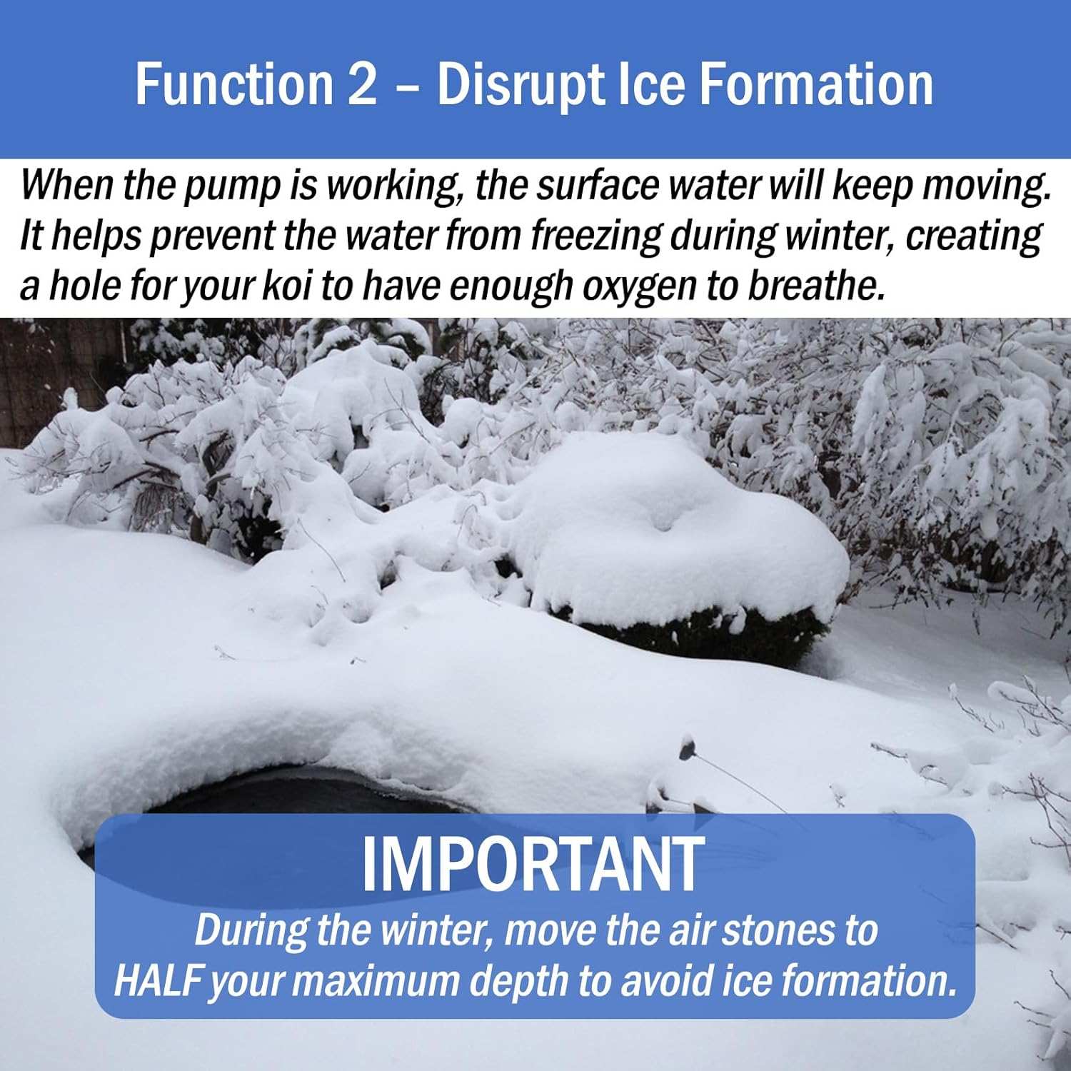 Aquamiracle Pond Aeration Kit - Koi Aerator Air Pump for up to 15000 Gallons, Deicer All-In-One System with Self-Sinking Airline, Flow Control, Rubber Air Diffuser image number 3