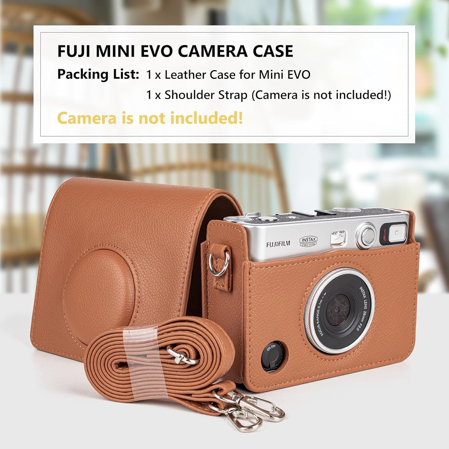 JOWILIN Case for Fuji Instax Mini EVO, Vintage Camera Case with Adjustable and Detachable Shoulder Strap, Mini Lychee Texture Leather Bag with Magnetic Flip Cover for Fujifilm Instax EVO (Brown) image number 3