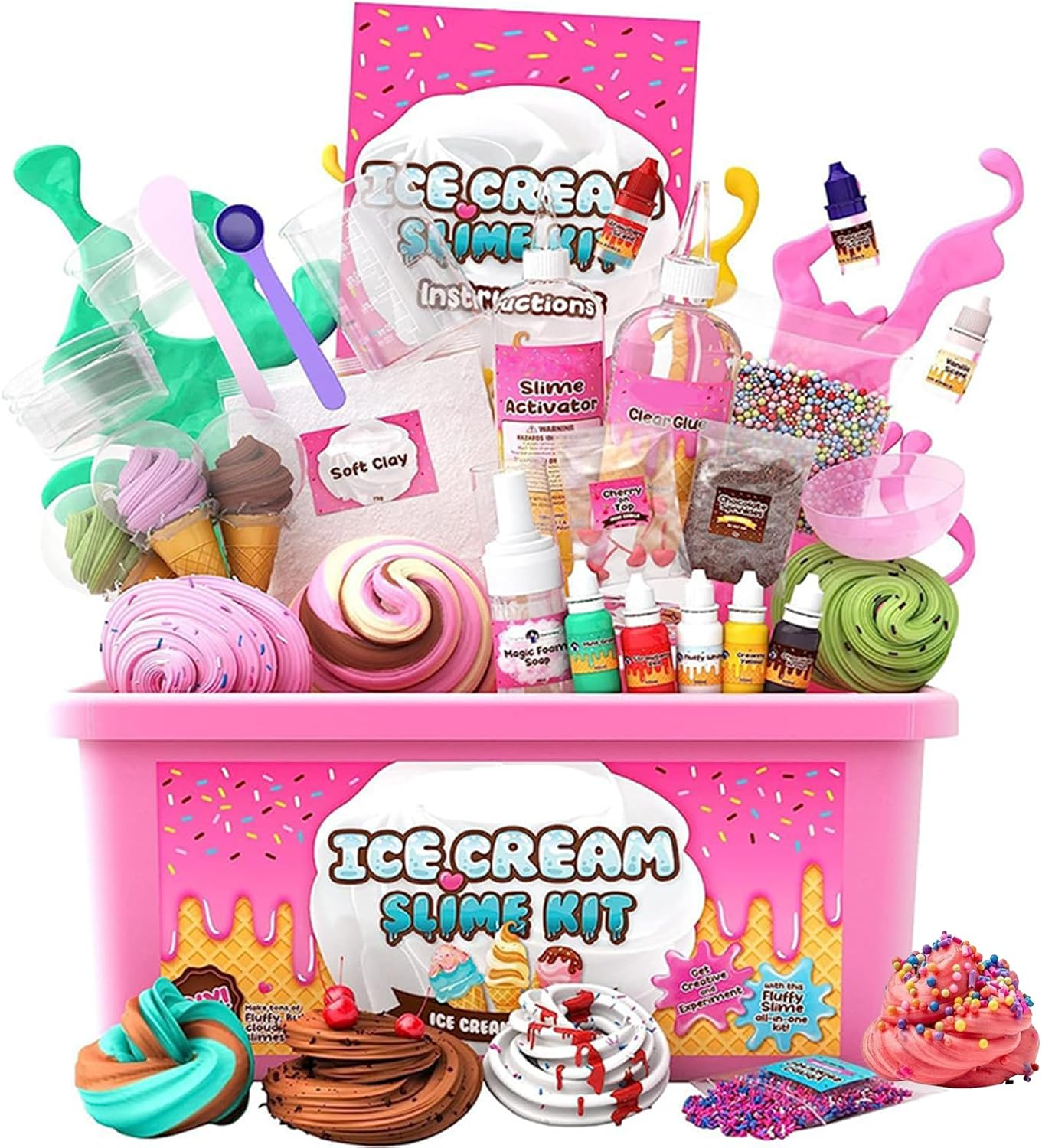 31PCS DIY Ice Cream Slime Kit for Girls, Amazing Ice Cream Slime Making Kit to Make Butter Cloud & Foam Slimes, Fun Easter Present, 10 Year Old Girl Birthday Gifts & Toys for Girls 7-10