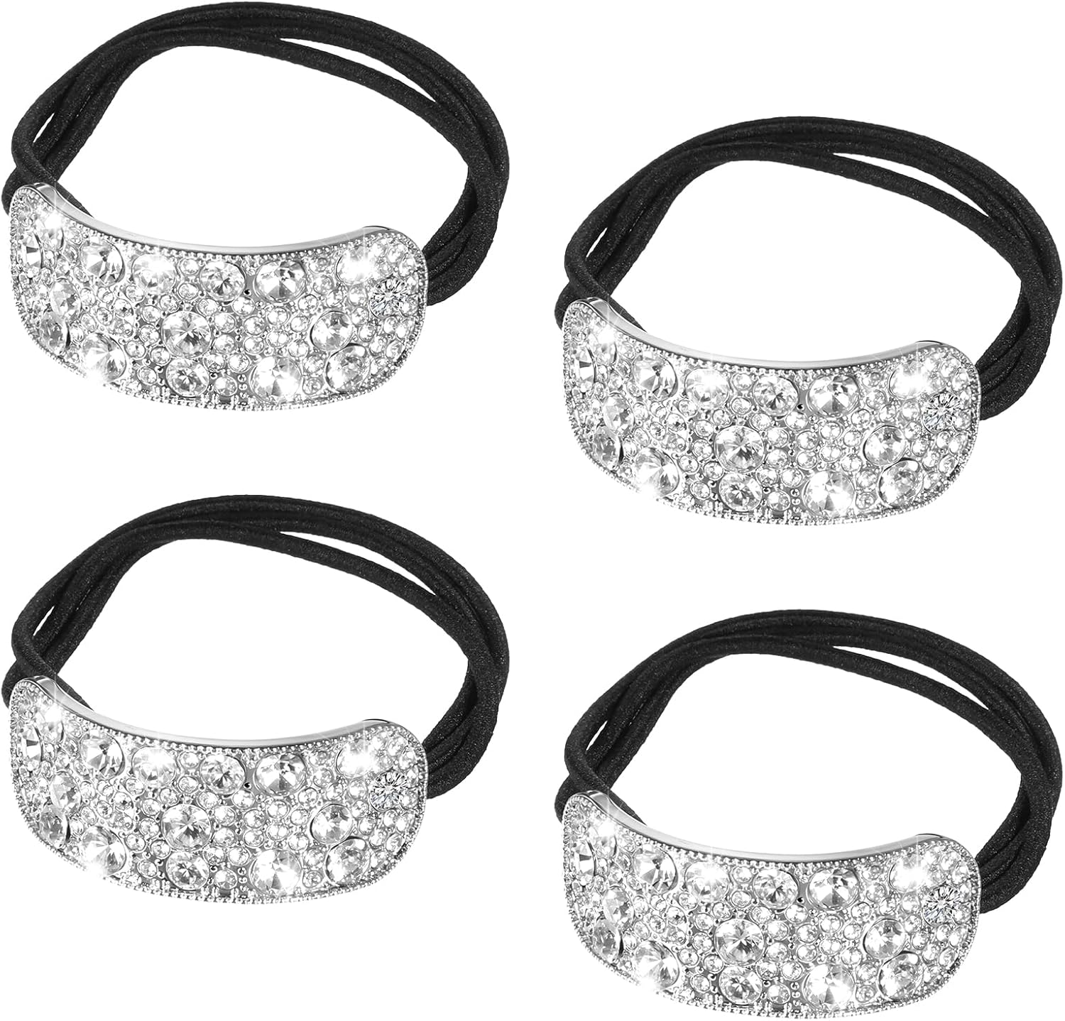 4Pcs Rhinestone Ponytail Holder, Silver Sparkly Crystal Hair Ties Elastic Scrunchies Decorative Hair Accessories for Women Girls image number 3