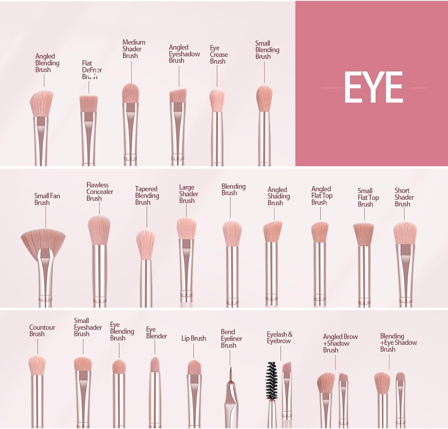 MAANGE Eye Makeup Brushes, 41 Pcs Premium Synthetic Precision Makeup Brush Set Contour Blush Eyeshadow Eyeliner Blending Make up Brush Kit (Pink, 41 Piece Set) - 30Pcs-Black image number 6