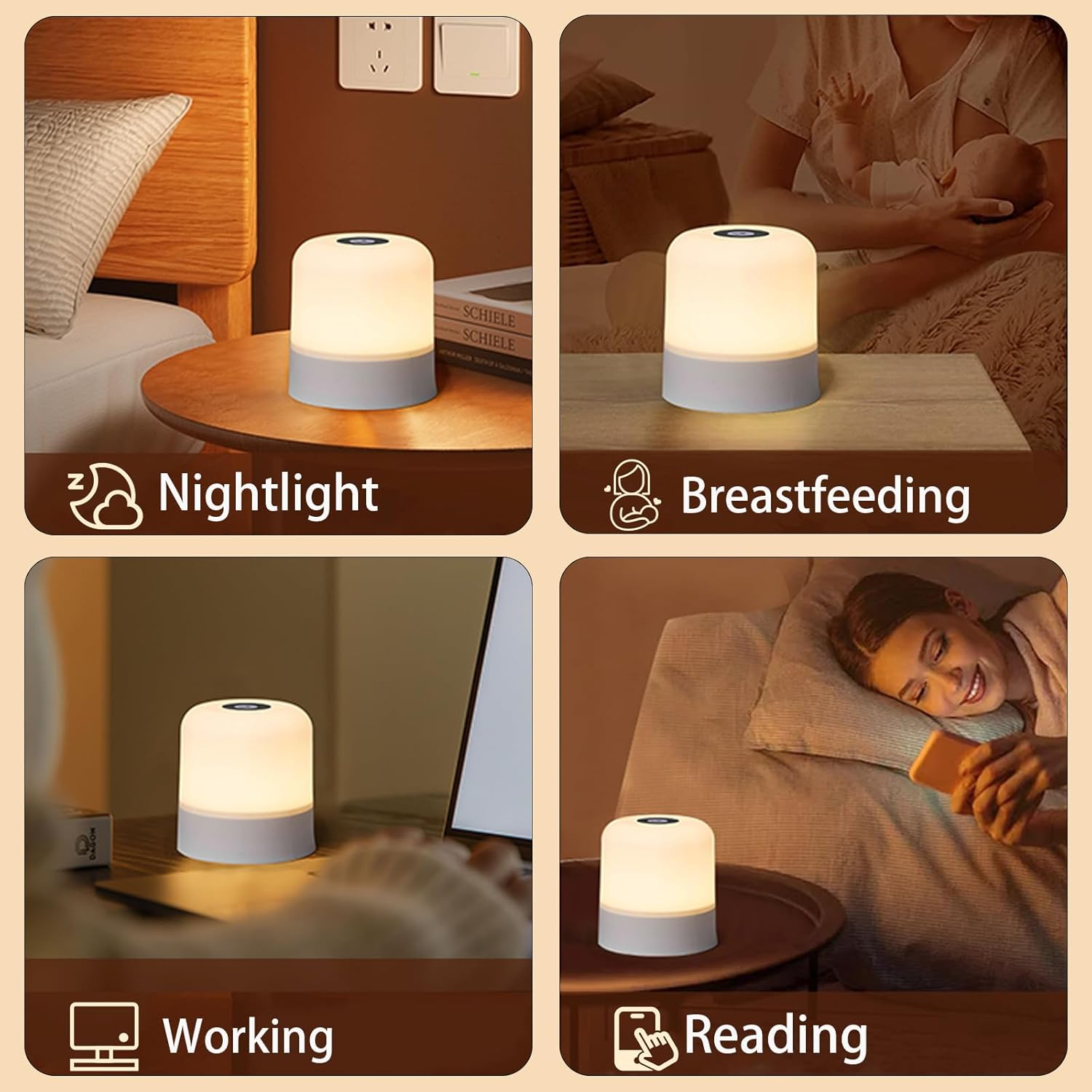 Night Light for Baby, 2400Mha 3 Lighting Modes with Touch Control Night Lamp for Kids Dimming Function & USB Rechargeable Kids Lamp, Portable Nursery Night Light for Breastfeeding,Bedside,Sleeping image number 2