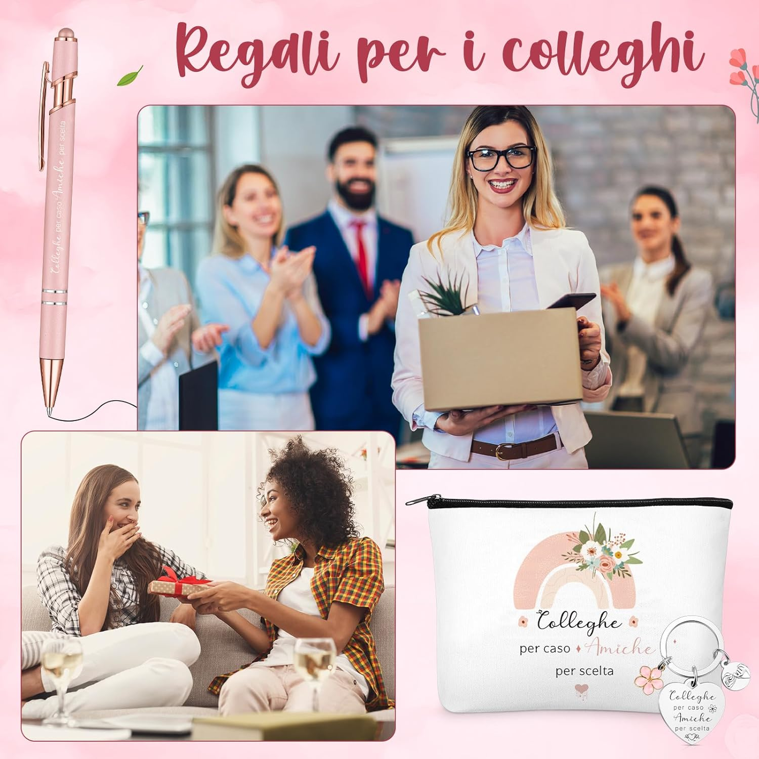 Xuniea Colleague Gift 1 Cosmetic Bag 1 Heart Keyring 1 Ballpoint Pen for Colleagues Girlfriends Birthday Thanksgiving Christmas