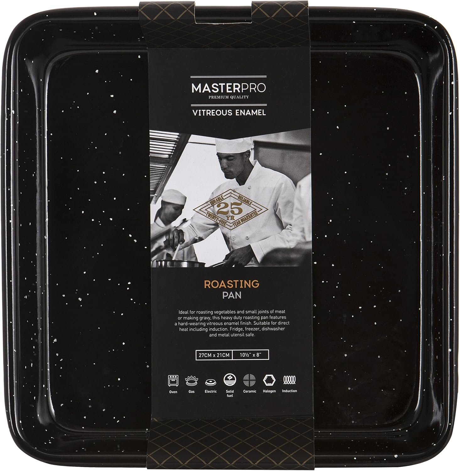 MASTERPRO MPVITHB13 Roasting Pan, Carbon Steel/Vitreous Enamel/Black image number 1