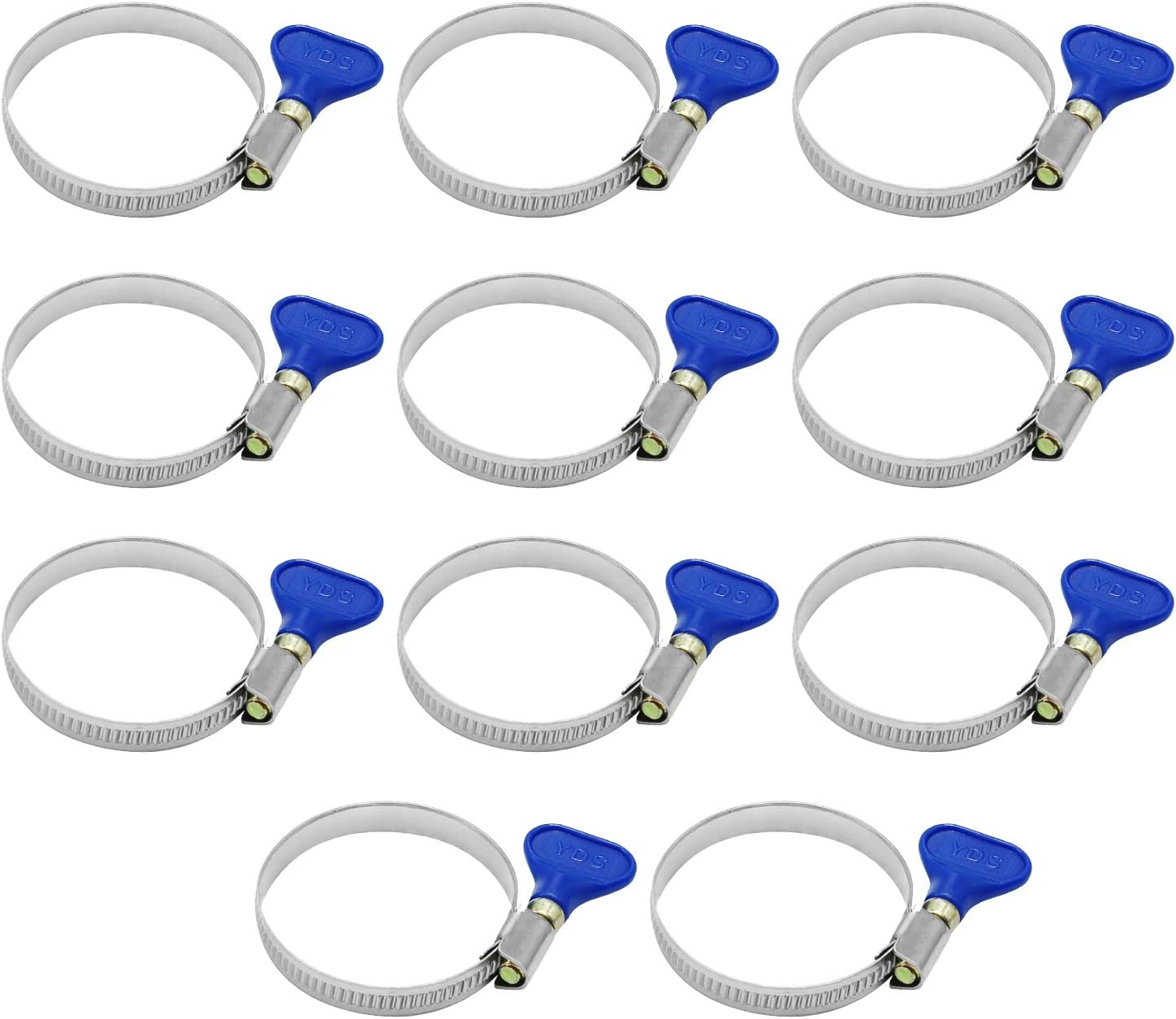 Pack of 10 Stainless Steel Hose Clamps 50-70Mm (1-7/8" to 2-7/8") Clamp 304 Stainless Steel Butterfly, 9Mm Width 0.6Mm Thickness Shank Card, for Pipeline Automotive (3-Blue-(50-70Mm)