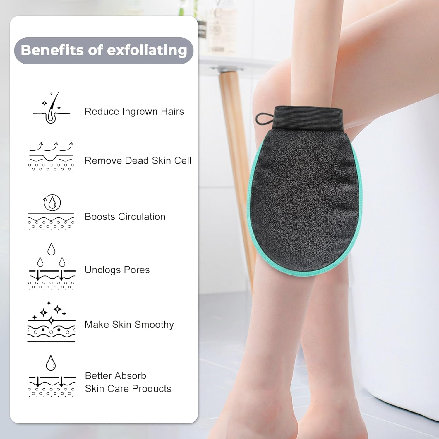 Exfoliating Gloves (2-Pack), Removes Dead Skin, Deeply Cleanses Pores, Promotes Blood Circulation, Improves Skin Tone, and Smooths Skin. Suitable for Showering and Bathing, Unisex. image number 1