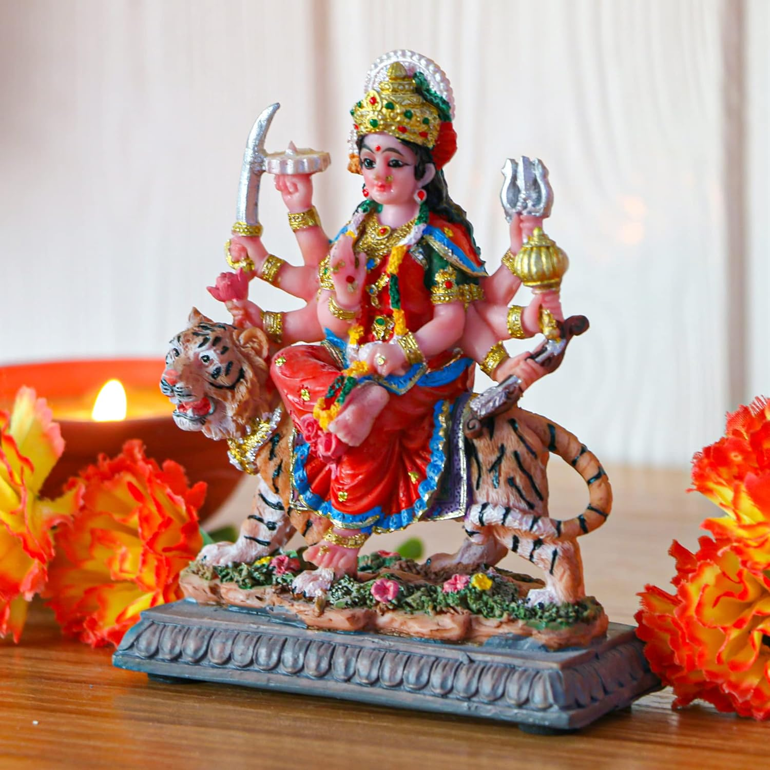 Small Maa Durga MATA Statue - 4.1&rdquo; H Durga Sculpture India God Hindu Goddess Murti Hindu Pooja Item for Home Office Temple Mandir Altar Puja Diwali Gifts Diwali Decor image number 1