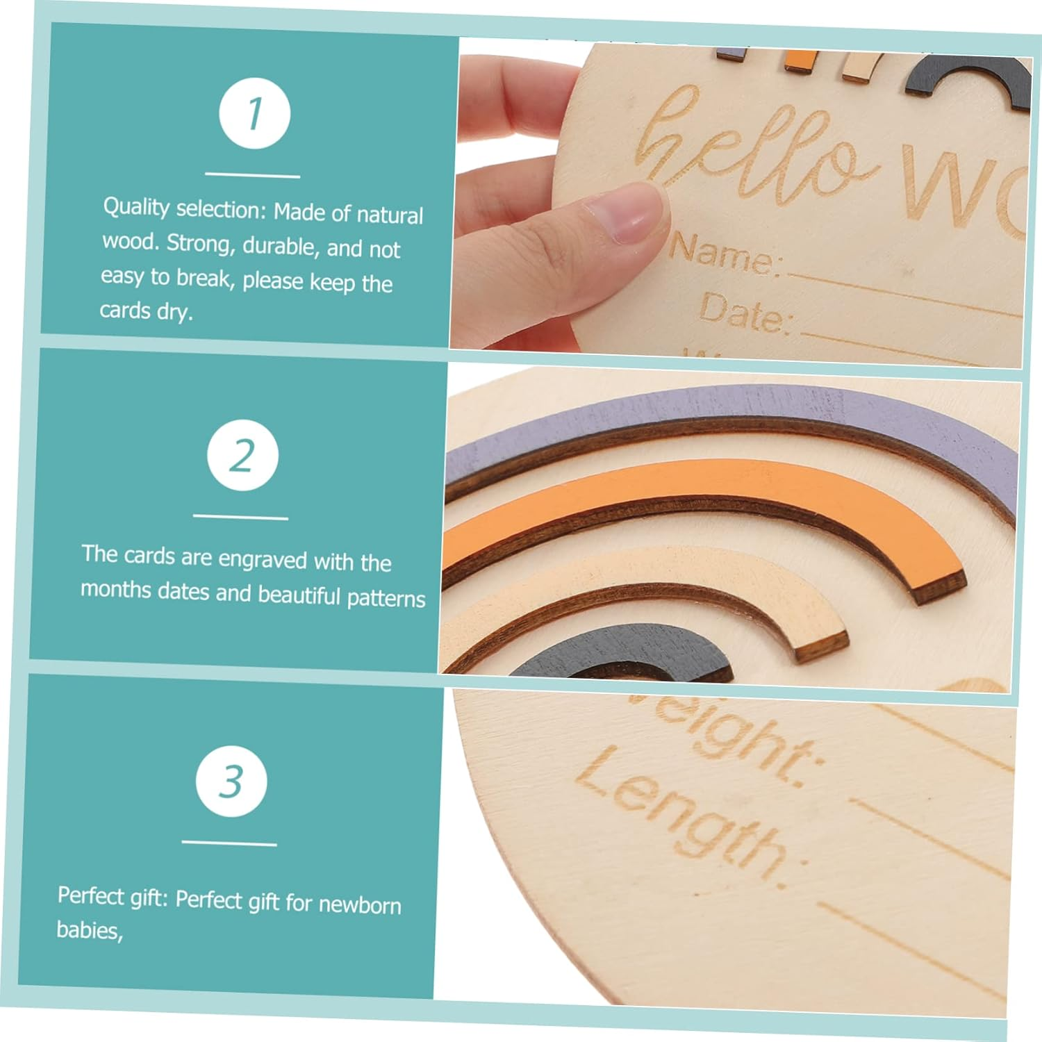 Wooden Month Card Milestone Cards Monthly Sign Birth Announcement for Nursery Decoration Newborn Photography Props Personalised image number 6