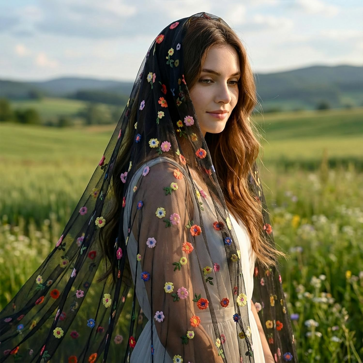 Artoid Mode Black Embroidery Daisy Gauze Table Runner 120 Inch 10FT, Seasonal Sheer Kitchen Dining Holiday Wedding Birthday Table Decor for Home Party image number 5