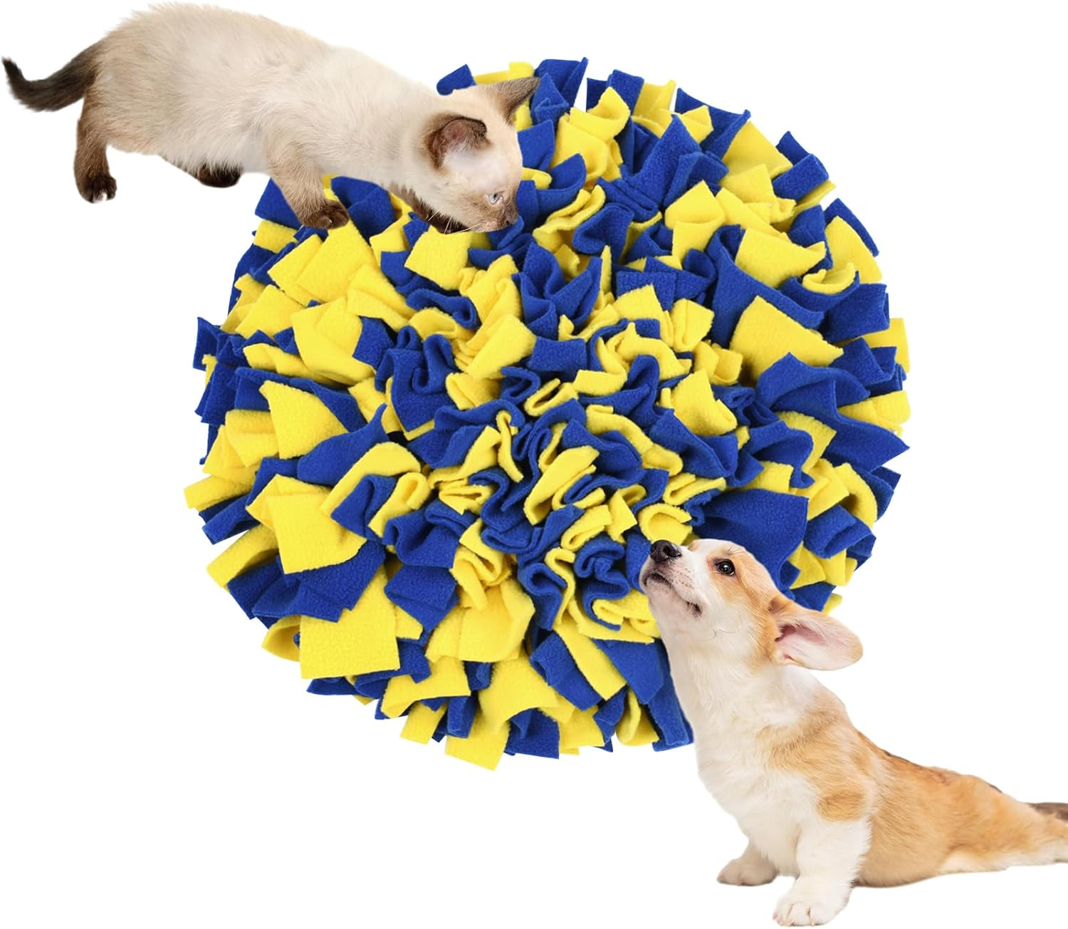 Larfraecy Dog Snuffle Mat,Interactive Feeding Game Toy for Dogs,Pet Snuffle Mat,Pet Foraging Mat for Smell Training Dog Toy,Dog Sniffing Pad for Stress Relief and Slow Feeding 45Cmx45Cm(Yellow/Blue) image number 3