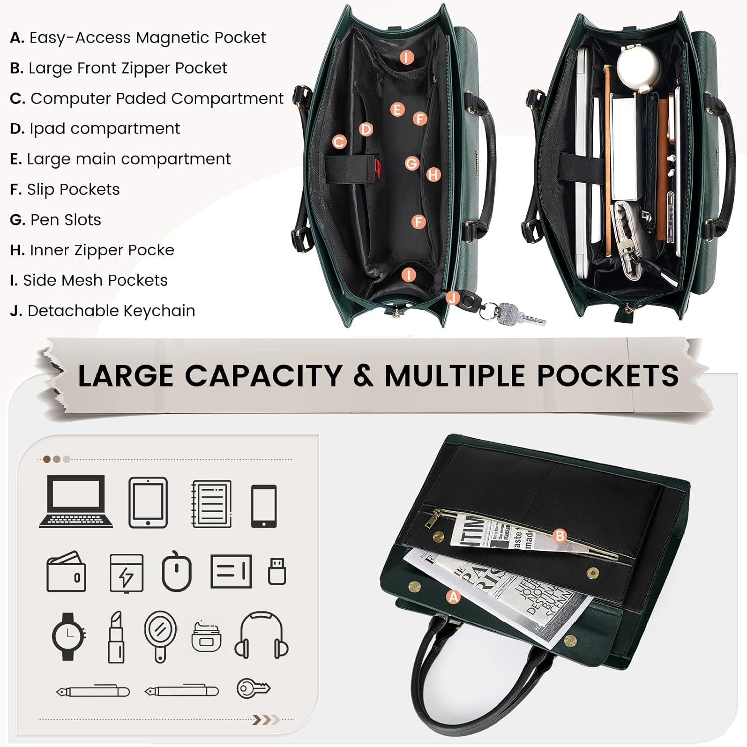 Lubardy Laptop Bag for Women 15.6 Inch PU Leather Tote Bags Women Waterproof Work Bag Handbags for Women with Clutch Office Business Briefcase Computer Crossbody Bag - Purple And Black image number 3