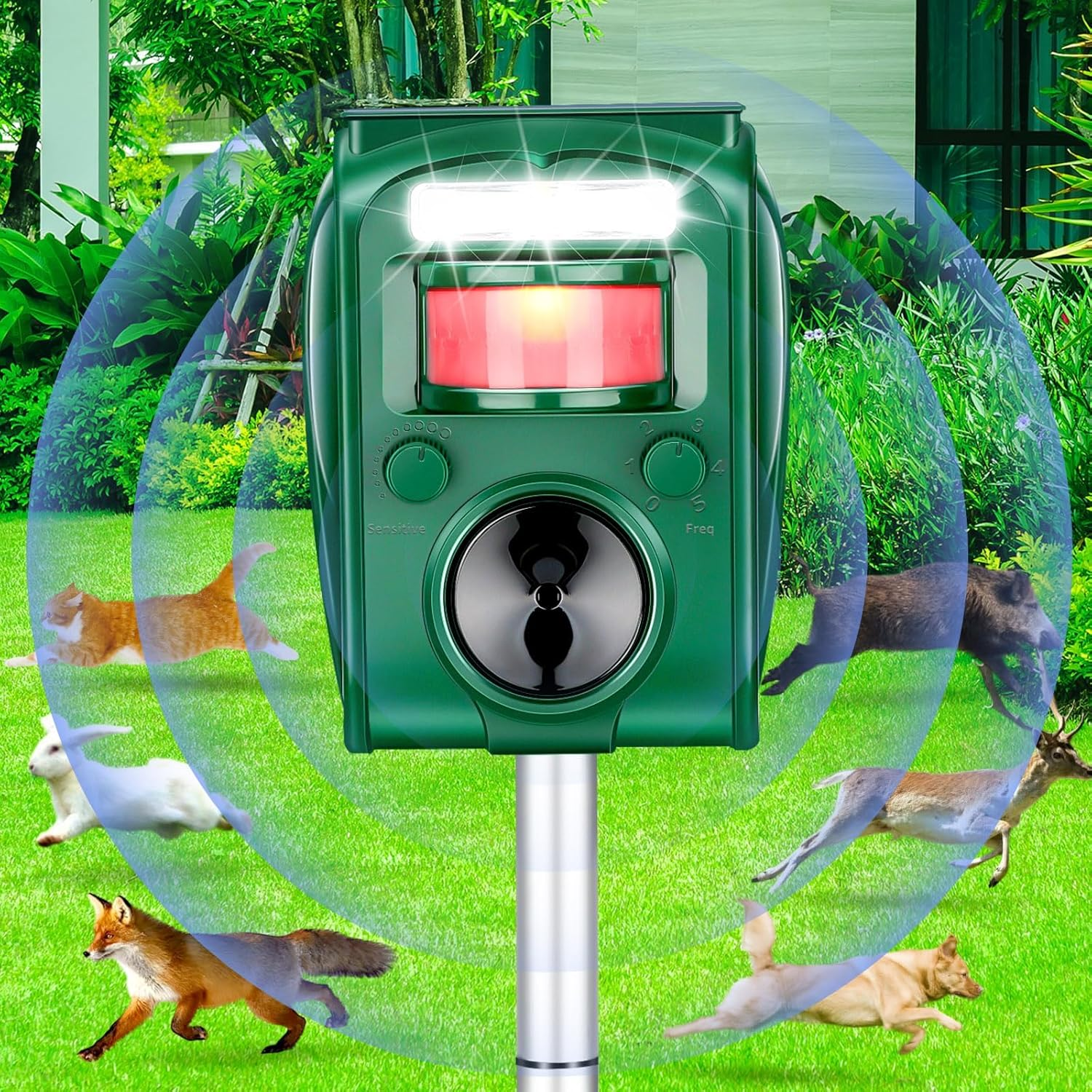 Solar Animal Repeller, Ultrasonic Cat Deterrent Outdoor, Usb/Solar Powered Repellent, Motion Sensor & Flashing Light, Repel Dogs, Fox, Raccoon, Rabbit, Squirrels, Coyote Deterrent image number 5