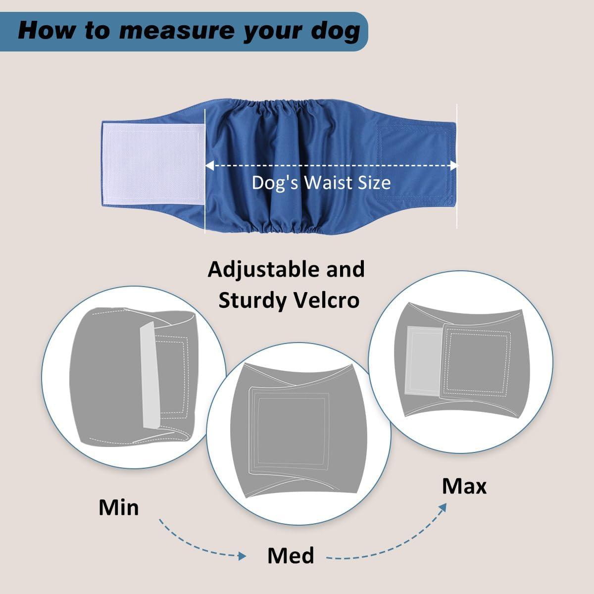 Hisprout Male Dog Nappies Pack of 3 Washable Reusable Dog Nappies for Male Highly Absorbent Dog Wraps with Flexible Velcro Fastener (DDMXL09) image number 6