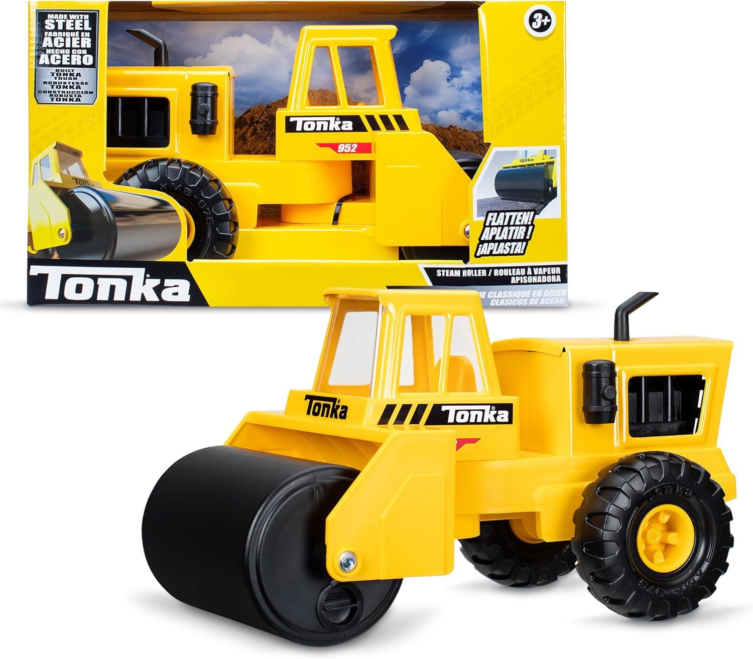 Basic Fun Tonka Steel Steam Roller, Heavy Duty Real Steel Construction, Yellow Demolition Toy with Realistic Action, Ages 3+ for Boys and Girls, Ideal for Kids, Toddlers image number 3
