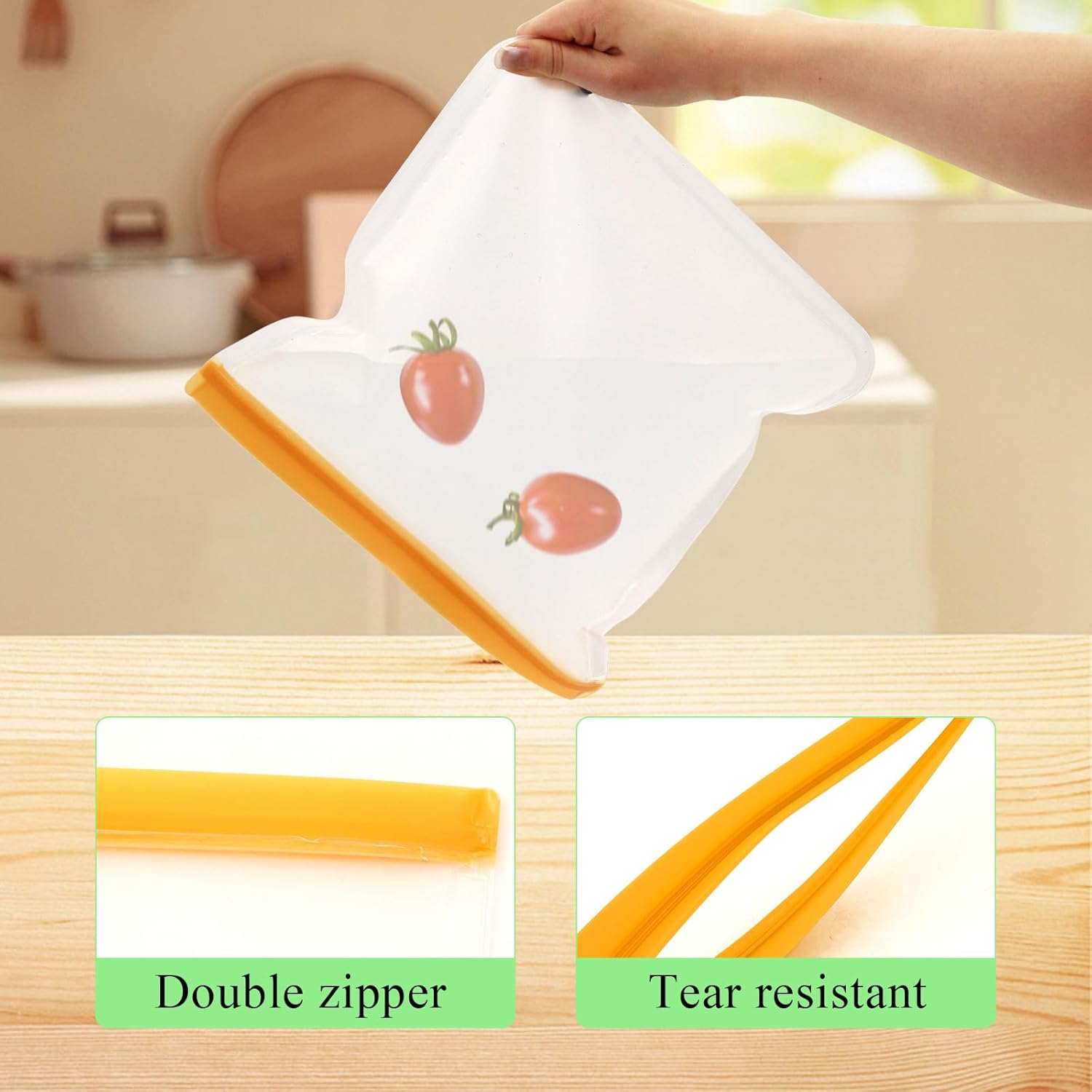 24 PCS Silicone Food Storage Bags,Reusable Freezer Bags, for Kitchen Storage Organisation, Ziplock Bag,Thicken Silicone Food Storage Bags, Vegetable Lunch Meat Food Sub-Bag, Dishwasher Safe image number 2