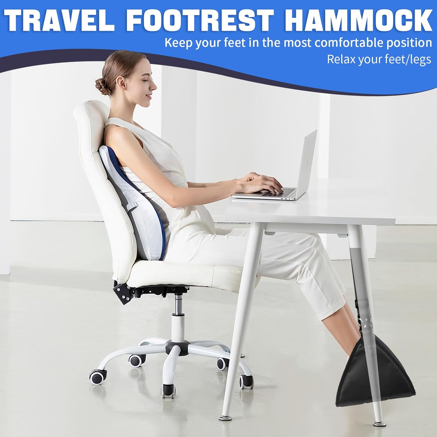 New Upgrade Footrest - Perfect Foot Hammock for Airplane Travel or Office, No Feet Clashing (Black) image number 3