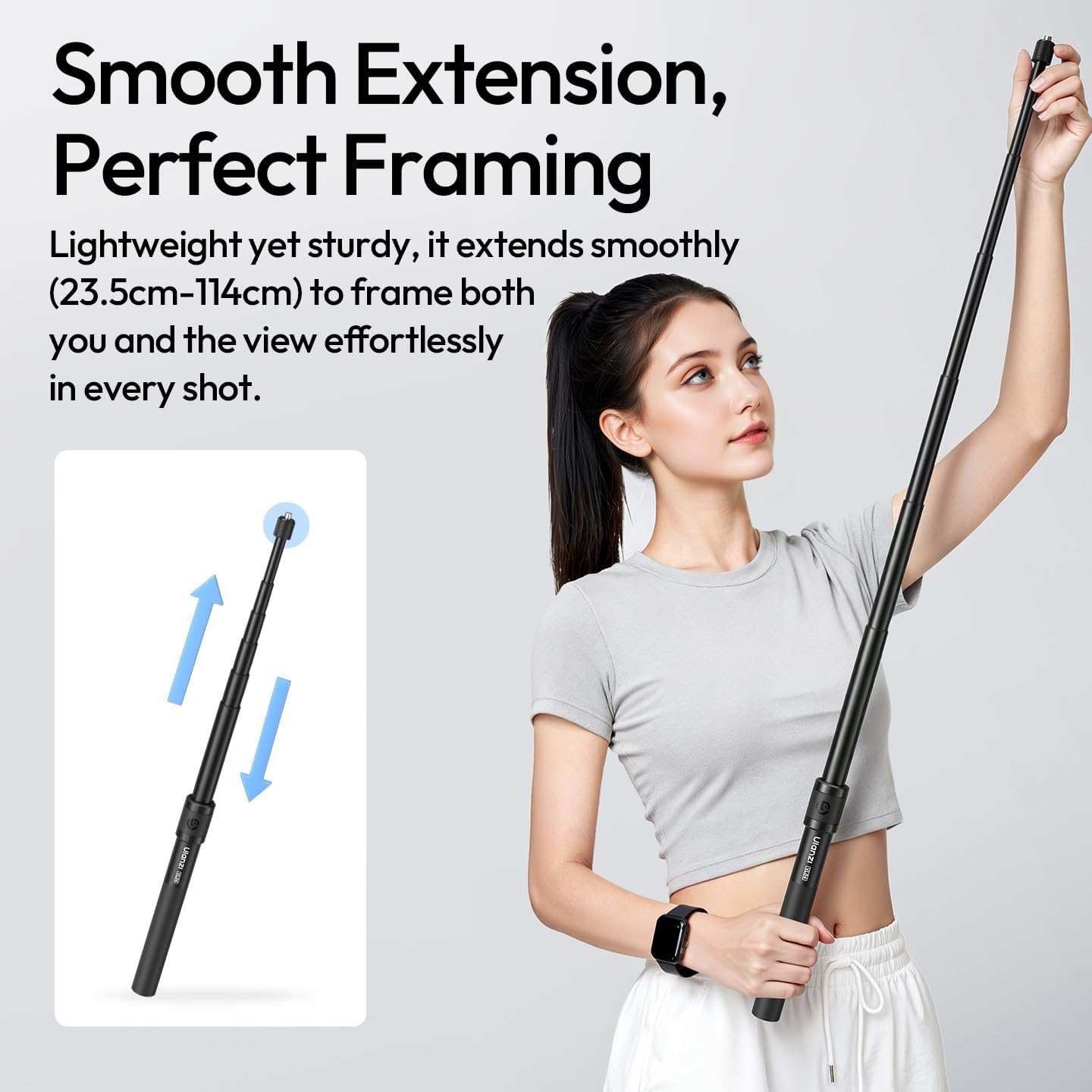 ULANZI VL04 Invisible Selfie Stick - 114CM Extension Pole with Velcro Strap, Universal 1/4" Mount & ARRI Pins, Compatible with Insta360 X5/X4/X3/Ace Pro/Gopro Hero 13-5/DJI OSMO Pocket 3/Xtra image number 4