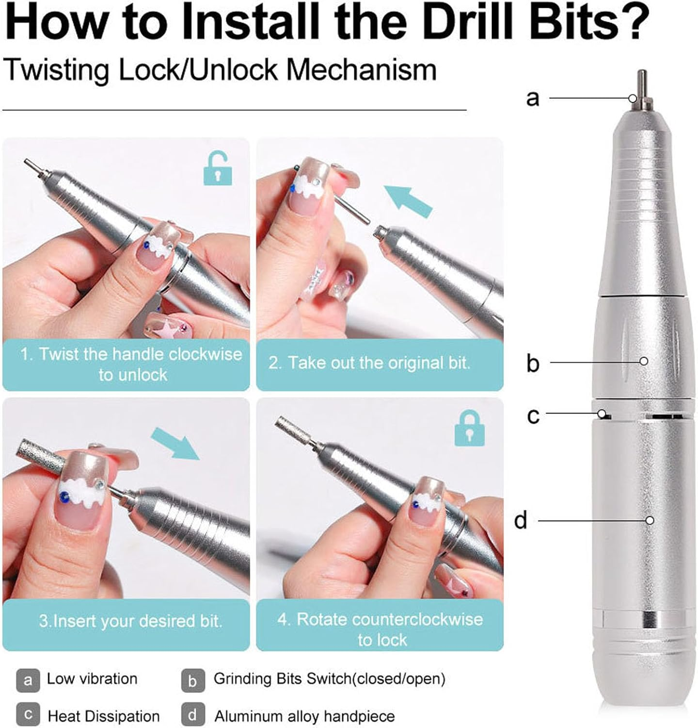 Elprico Electric Nail Drill, 45000RPM Professional Acrylic Nail Drill Machine, USB Rechargeable, ABS Material, Model: Elprico9Uhv8Qnipz image number 3