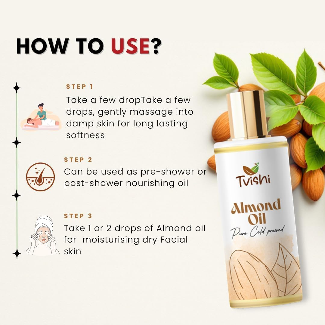 MANTRAMART Natural Cold-Pressed Almond Oil 100 Ml | 100% Pure Sweet Almond Oil for Skin & Hair Care