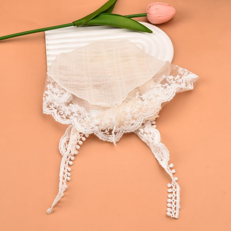 White Lace Bandana Hair Scarf Headwear French Headband Hairband for Women Girls Dog Triangular Head Wraps Head Covering Hair Bandanas Tie Hair Scarves Holiday Vacation Hair Accessories